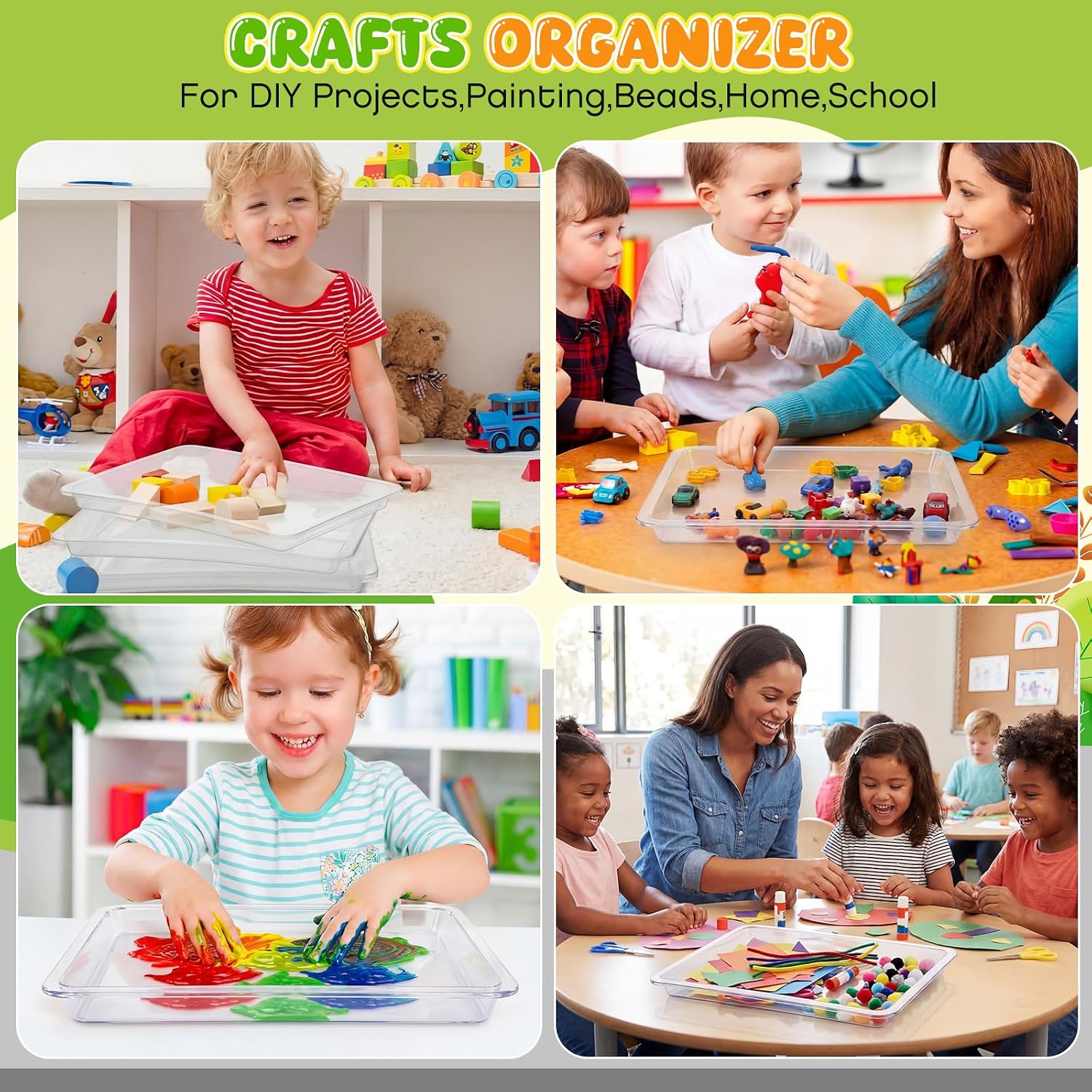Remerry 4 Pcs Art Craft Tray for Kid, 13.4 x 10 Inch, Clear