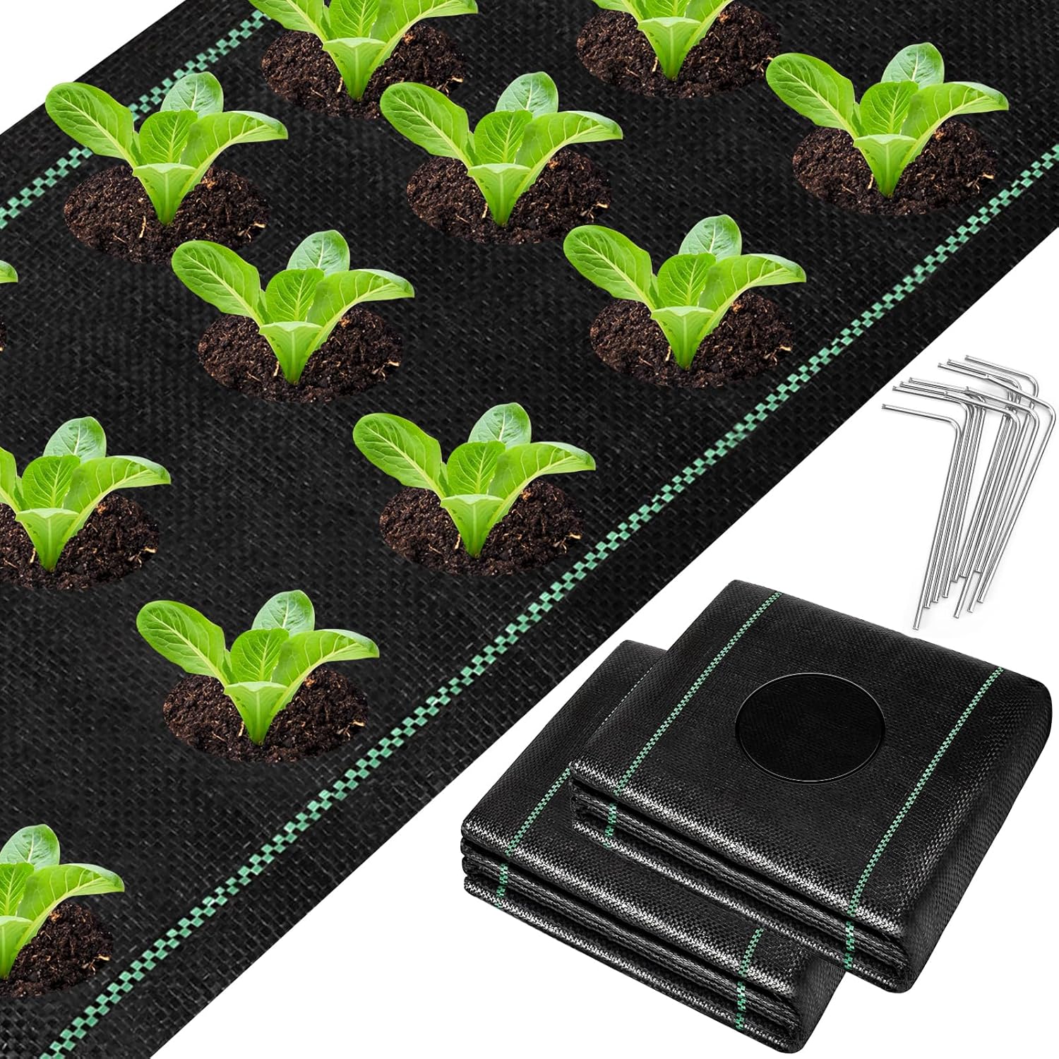 UNIFAMILY Landscape Fabric Heavy Duty 2Pcs, Total 4 x 50Ft Barrier Fabric with Planting Holes, Garden Ground Cover Fabric, Garden Sheets Planting Fabric, Gardening Fabric