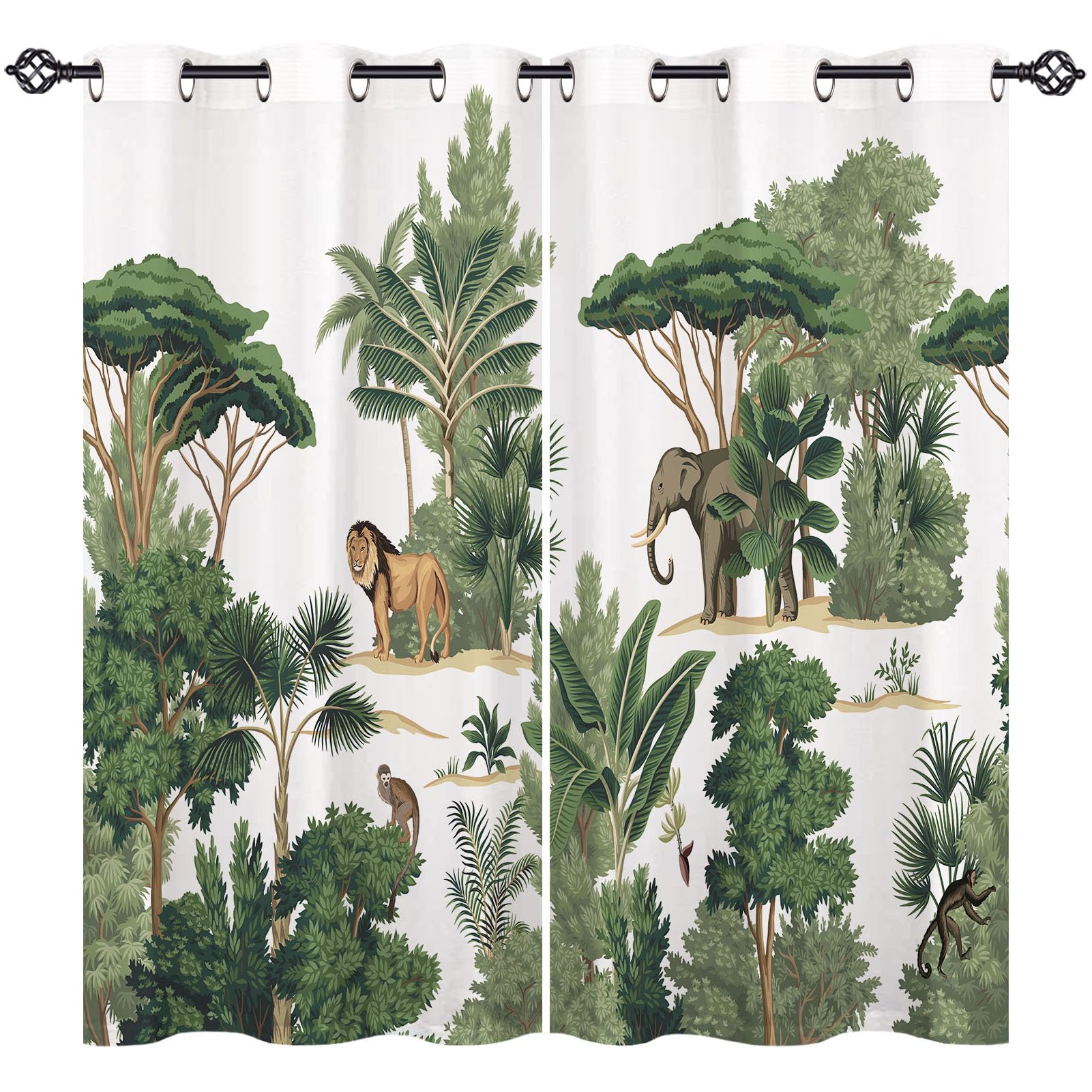 ANHOPE African Safari Curtains Eyelet Blackout Thermal Insulated Curtains Animal Lion Elephant Monkey Print Pattern Soft Soundproof Privacy Window Drapes for Bedroom Living Room 46 x 63 Inch 2 Panels โ image 1