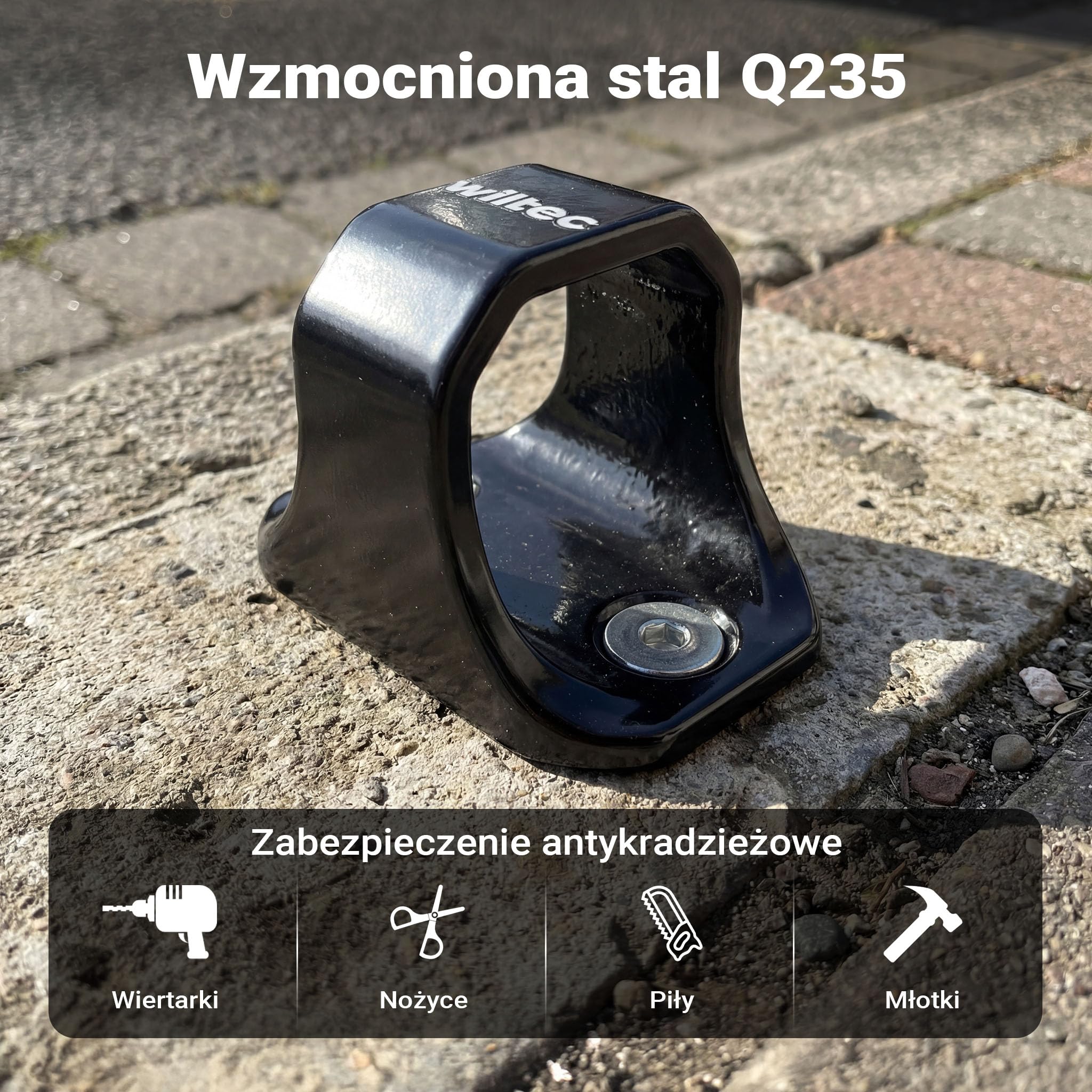 Wiltec Kotwa antykradzieżowa typu 02 ze stali 76 x 50 x 54 mm, zabezpieczenie przed kradzieżą do montażu ściennego i podłogowego do roweru i motocykla