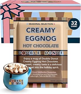 Double Donut Coffee Creamy Eggnog Hot Chocolate Mix Packets, Flavored Eggnog Hot Cocoa Mix, 32 Count