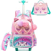 Kids Unicorn Rolling Backpack with Wheels for Girls Elementary Students Kids Travel Luggage Carry on School Backpack for Girls Ages 6-8