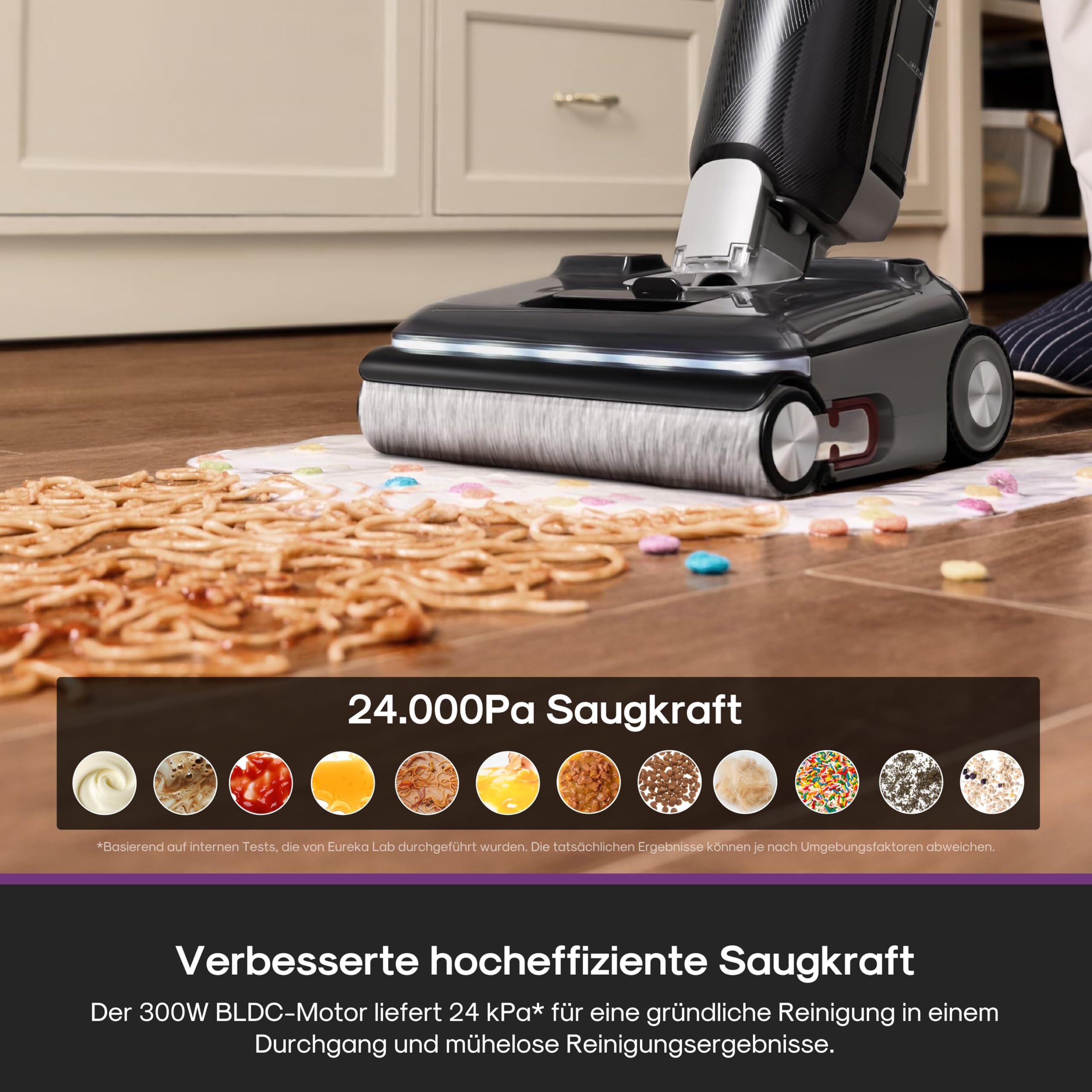 Eureka FloorShine 880 Nass Trockensauger Akku, 24 kPa Kabelloser Staubsauger mit Wischfunktion, 100°C Selbstreinigung, 5-Min-Trocknung, Anti-Tangle, 3-seitig Kantenreinigung, 180° Flach Saugwischer