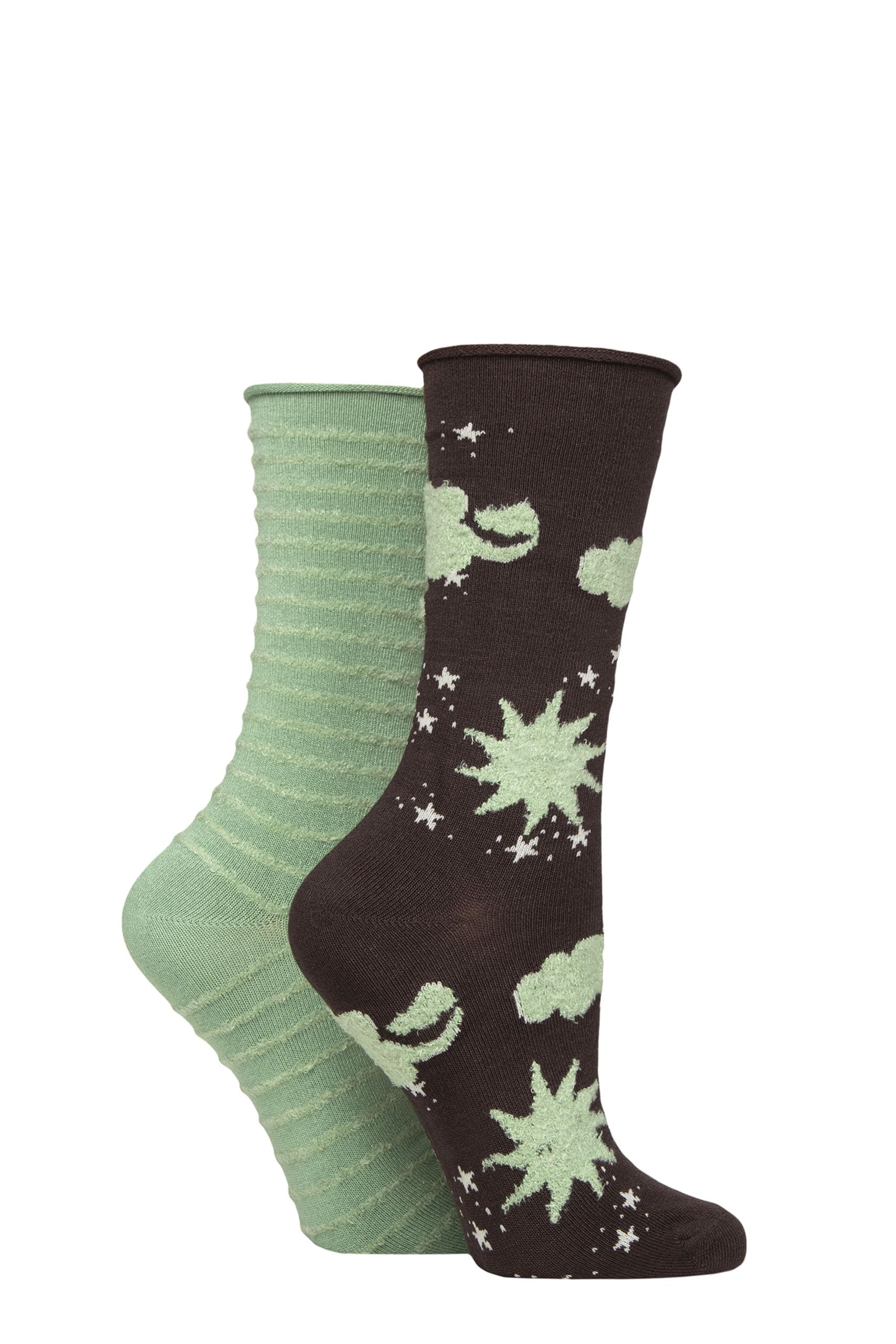 Elle Women's Forager Feather Striped Socks - Soft, Breathable Bamboo, Calf Length, Crew, Fluffy Texture, Patterned, Spotty, Striped, Multipack Of 2 Size 4-8 (Uk, Numeric, 4, 8, Regular, Regular, )