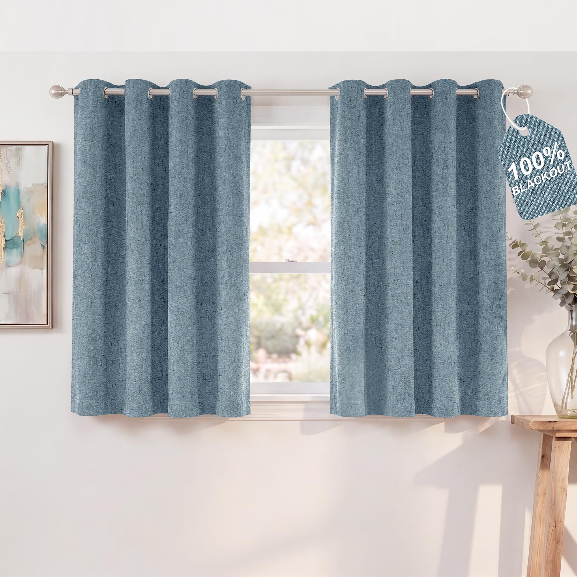 NICETOWN Stone Blue 100% Blackout Curtains for Nursery W52xL48