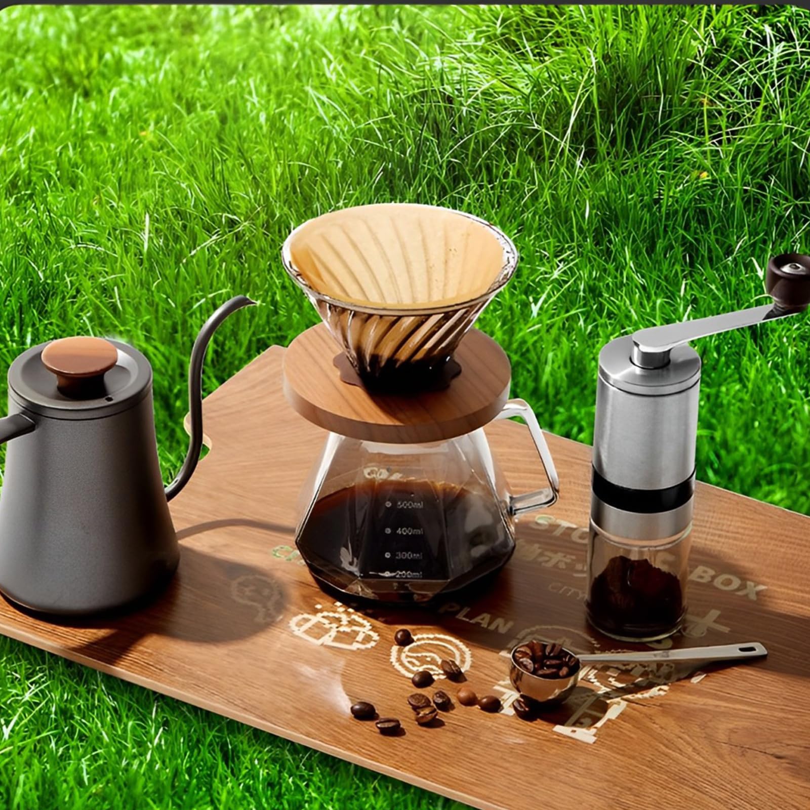 WOPPLXY Cafetera de vidrio borosilicato de 600 ml con 100 filtros de papel tamaño 02, jarra de café de goteo con mango de nogal para el hogar, restaurante, café