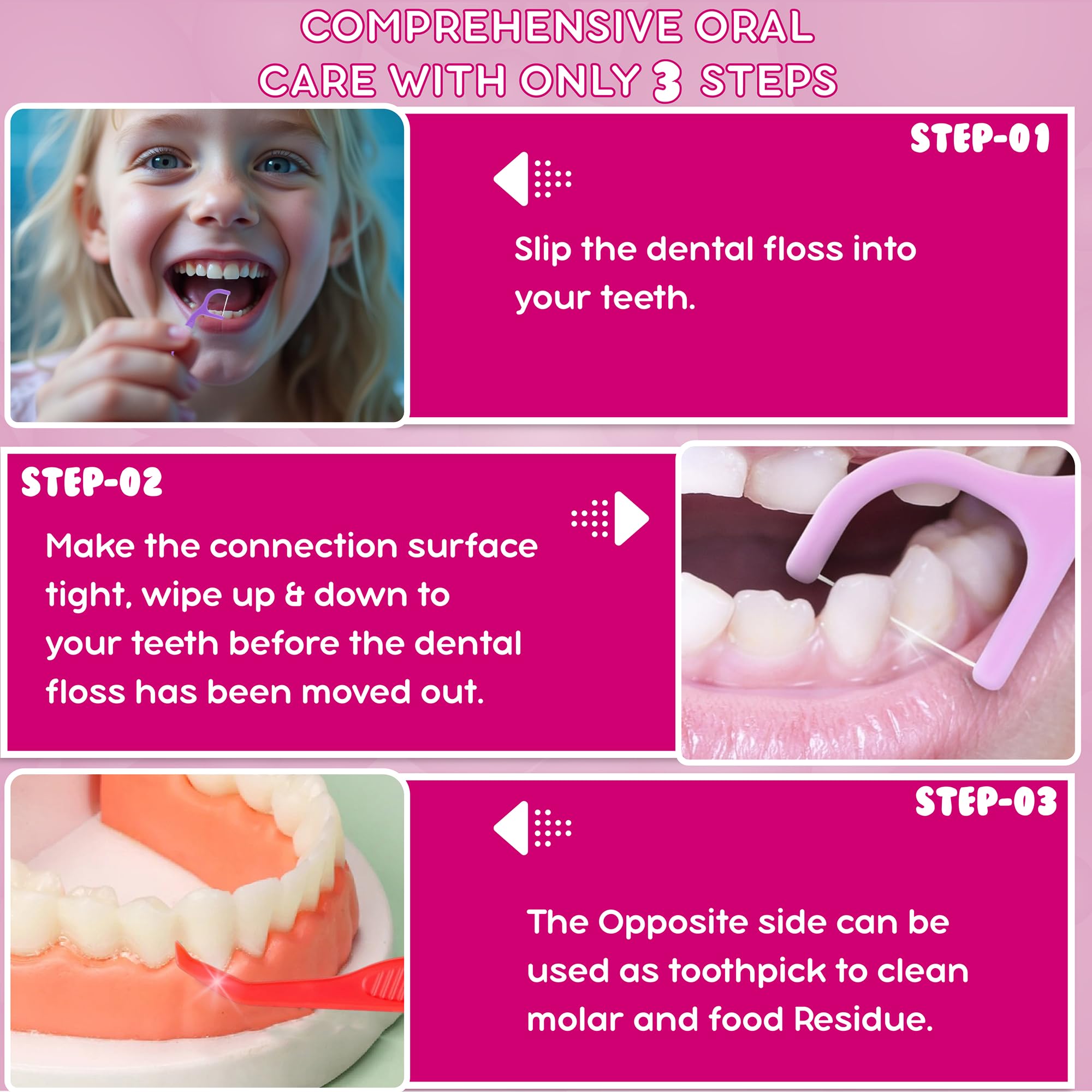 Flavored Floss Picks, 300 Count, Dental Floss Picks for Teeth with Fun Fruit Flavors, Flosser Picks for Adults and Children, | Bubble Gum Flavor