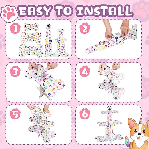 Miniatura 4 de Bokon Soporte de 3 niveles para cupcakes de perro y 24 piezas de decoración para cupcakes para perros, suministros de fiesta de cumpleaños para