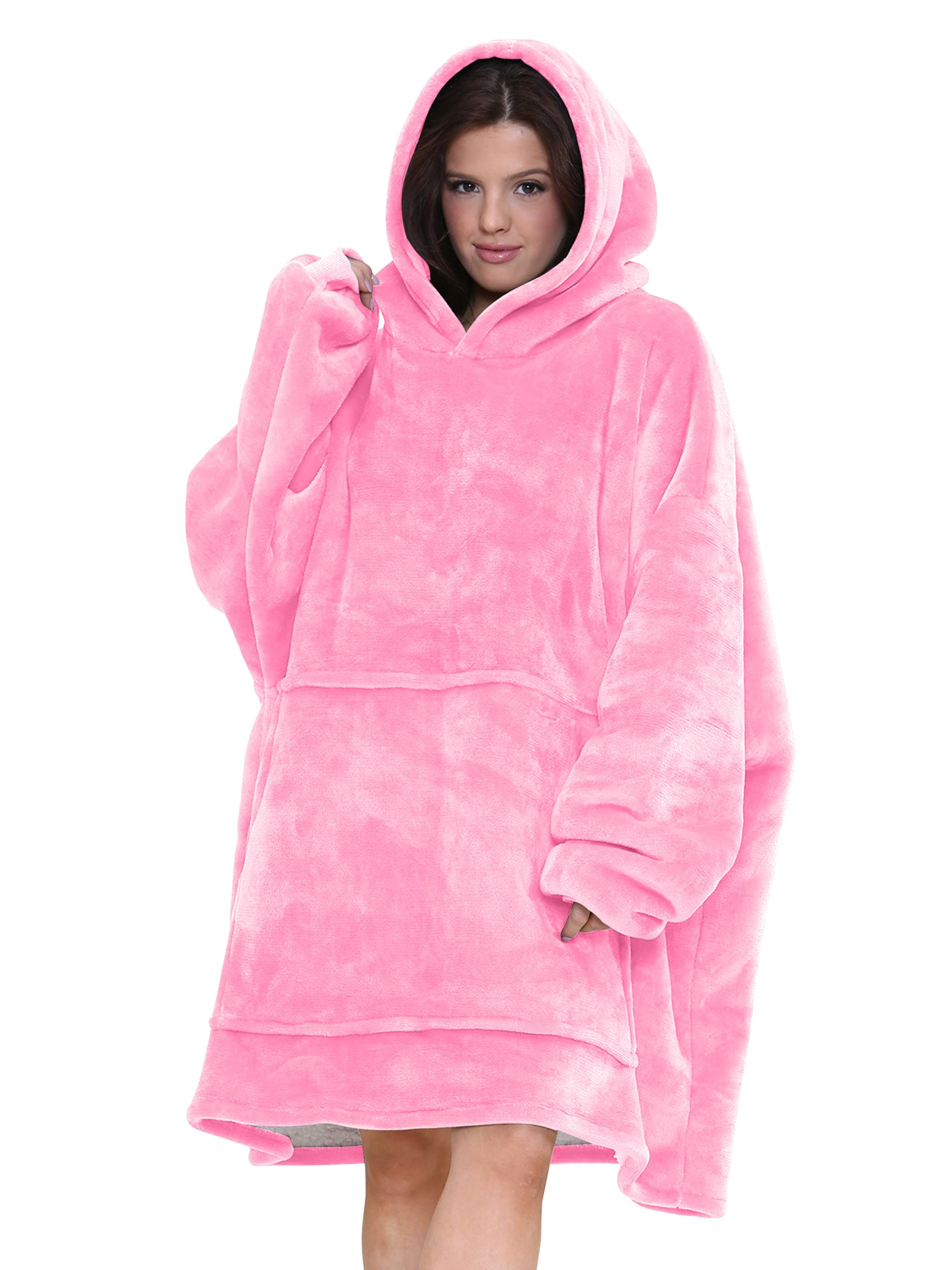 Love My Fashions Unisex Blush Pink Love My Fashions® Oversized Blanket Hoodie Ultra Soft Sherpa Fleece Wearable Throw Giant Sweatshirt Comfortable Oodie Blanket For Women And Men