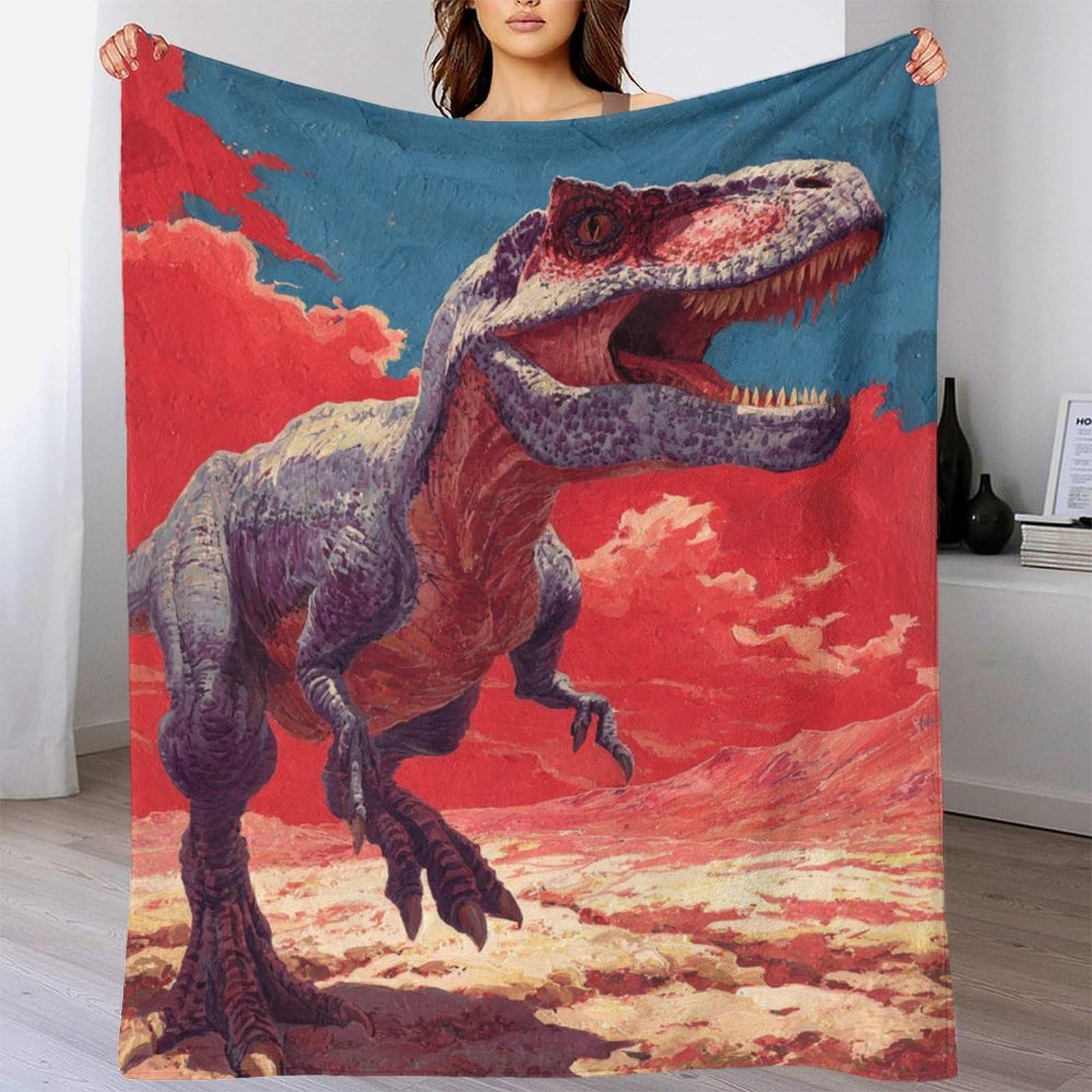 Disegno a Guazzo di un Dinosauro Ropa Cama Para Adolescente Estampada Manta De Felpa Cómoda Y Suave Y Esponjosa Adecuada Para Sofá Cama Sofá 80x90inch(200x230cm)