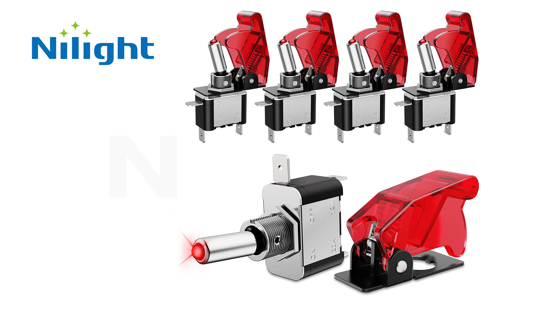 Image of Nilight 5PCS12V LED Toggle Switch Heavy Duty 20A SPST ON Off 3 Pin Rocker for Automotive Cars Trucks Boats Racking