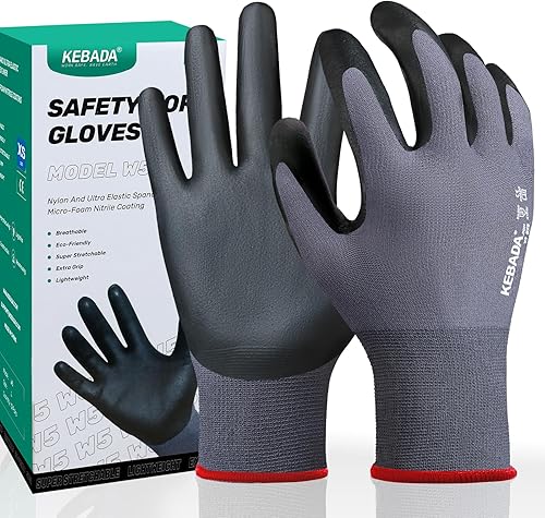 Miniatura 25 de Kebada W2 - Guantes de trabajo unisex, aptos para pantalla táctil, con agarre, elásticos, recubiertos de nitrilo, para jardinería, manejo