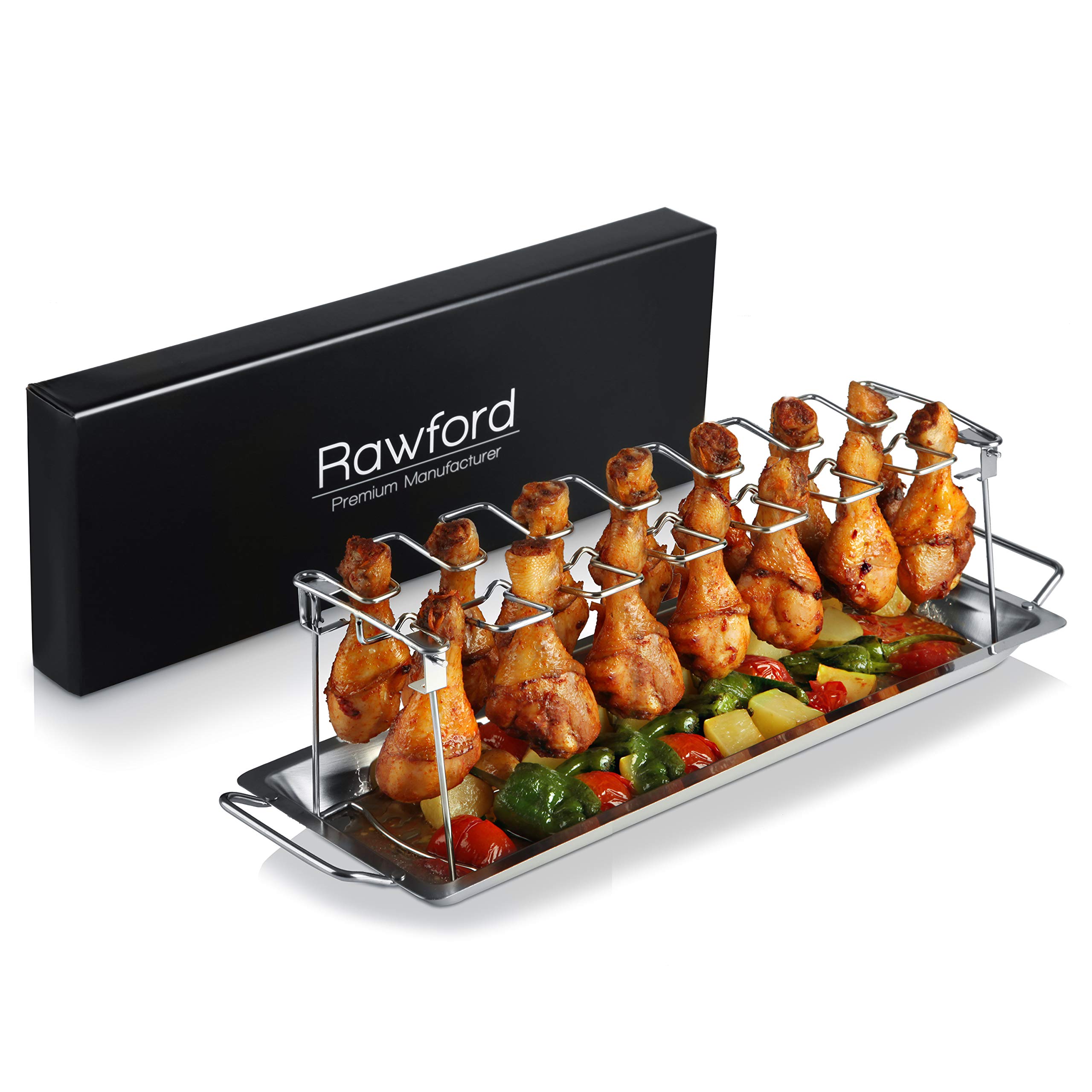 Hähnchenschenkel Halter | LFGB-geprüft (TÜV) | Edelstahl Grill & Backofen Chicken Rack | Spülmaschinenfest, Klappbar & langlebig | Inkl. BBQ-Rezeptkarte & eBook