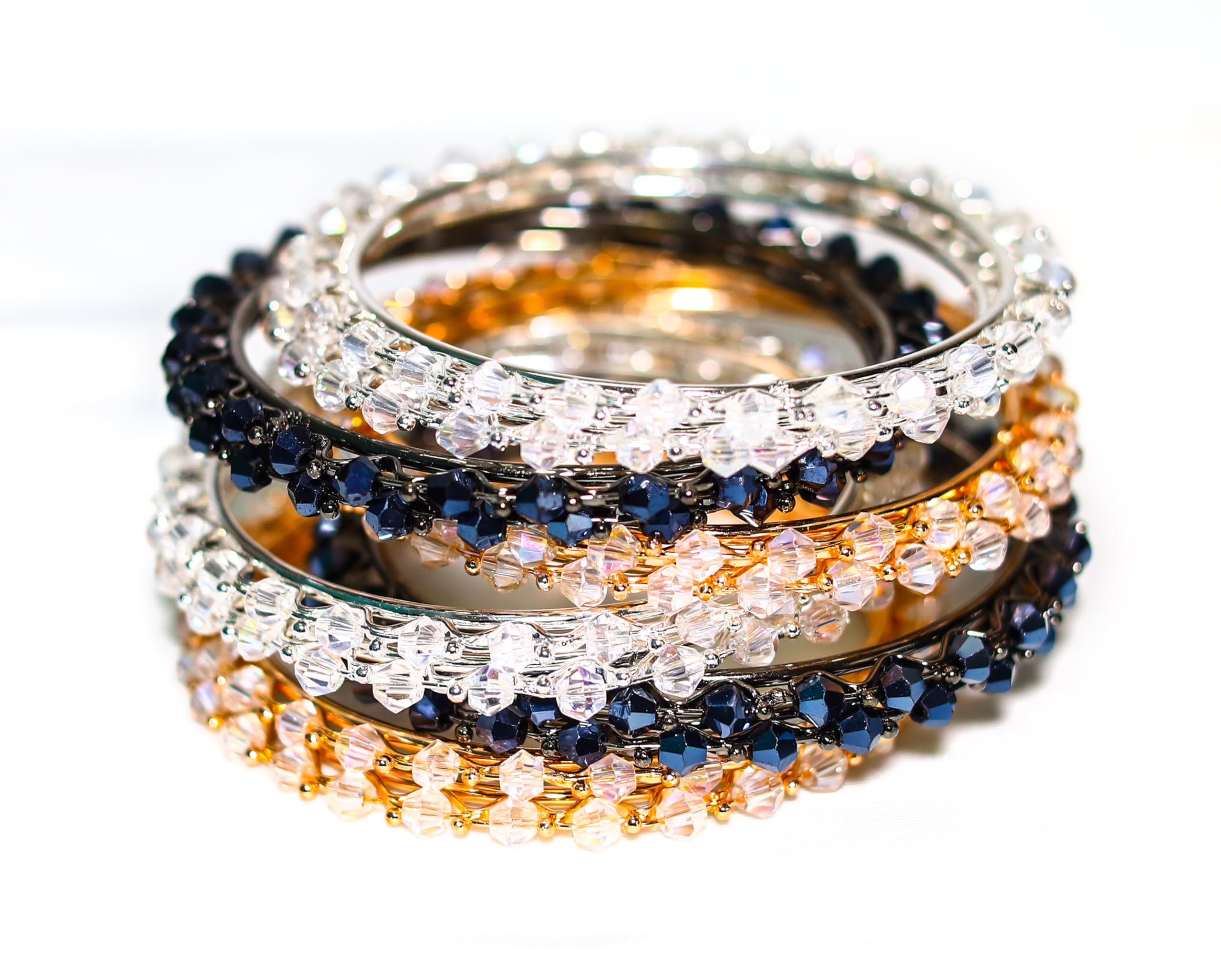 Swara Creations Crystal Bangles Set for Women and Girls|12 Bangles| tricolor bangle set(Black,White and Rose Gold color) (B0CSWS86GK) Amazon Price History, Amazon Price Tracker