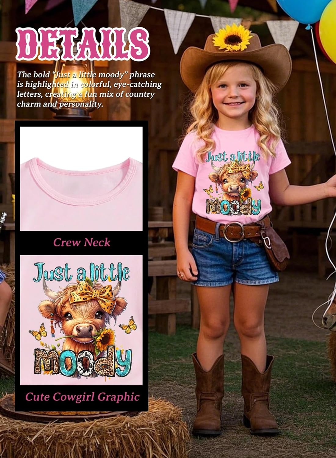Girls Western Cow T-Shirts - Cute Cowgirl Outfits for Kids Short Sleeve Shirts Funny Tops Rodeo Graphic Summer Tee - Image 2