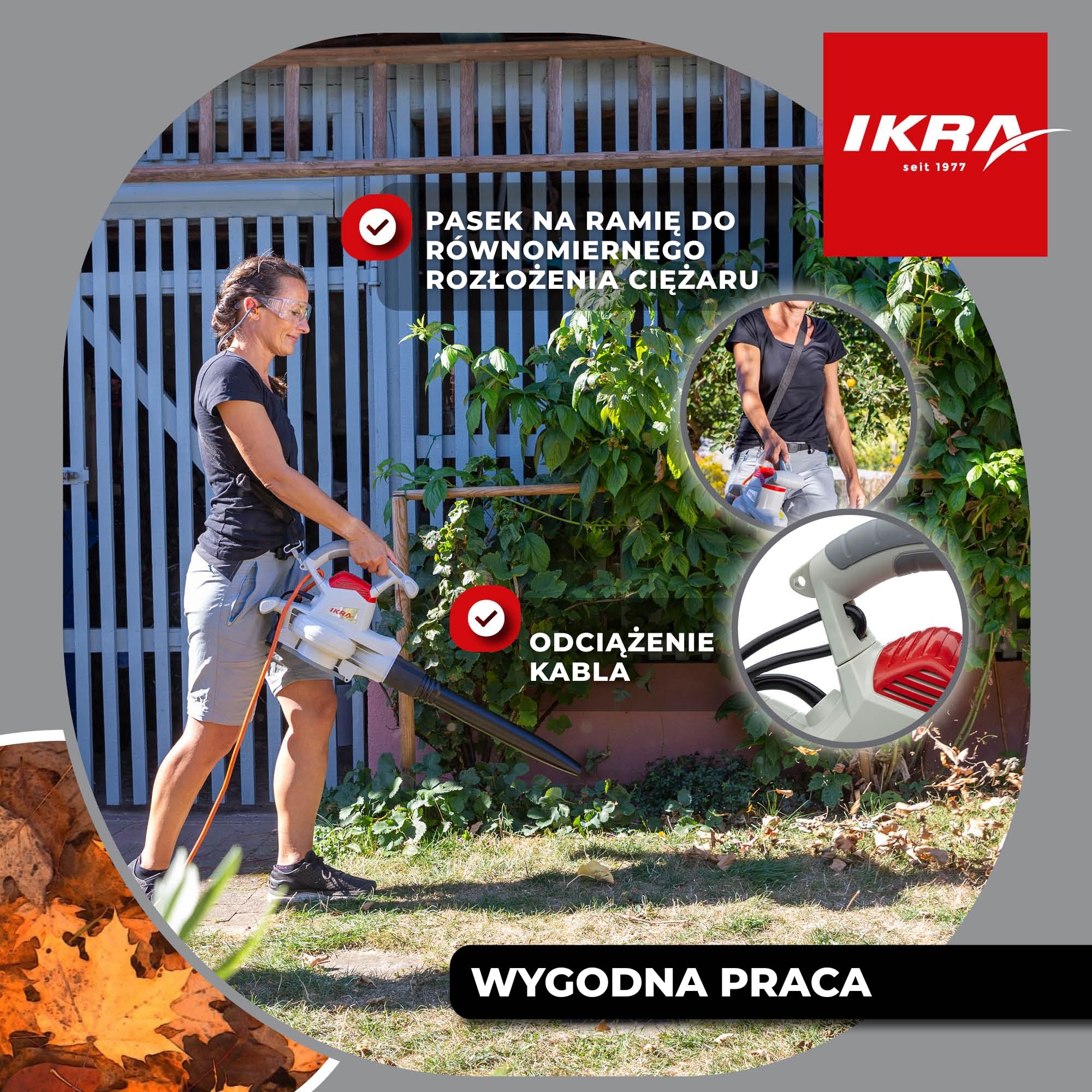 IKRA Odkurzacz i dmuchawa do liści elektryczna IEBV 3200 3w1, 3200 W | W zestawie: przedłużka do czyszczenia rynien, worek 40 l, pas naramienny, regulacja prędkości, miękka rękojeść, 300 km/h