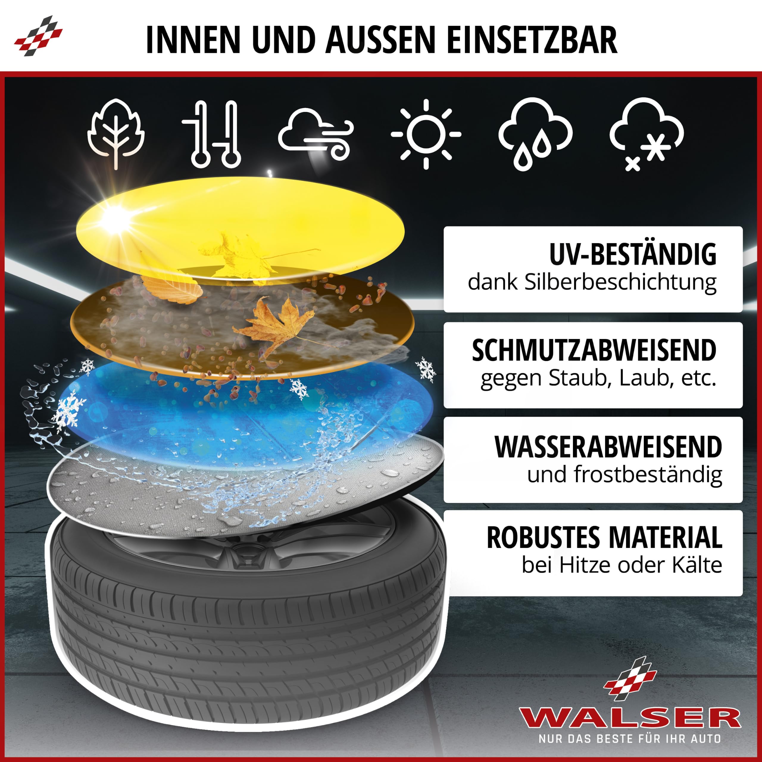 Walser Sac pour pneus de Voiture, Rangement pour 4 pneus de Voiture, Sac adaptée Roues Argent 19-20 Pouces