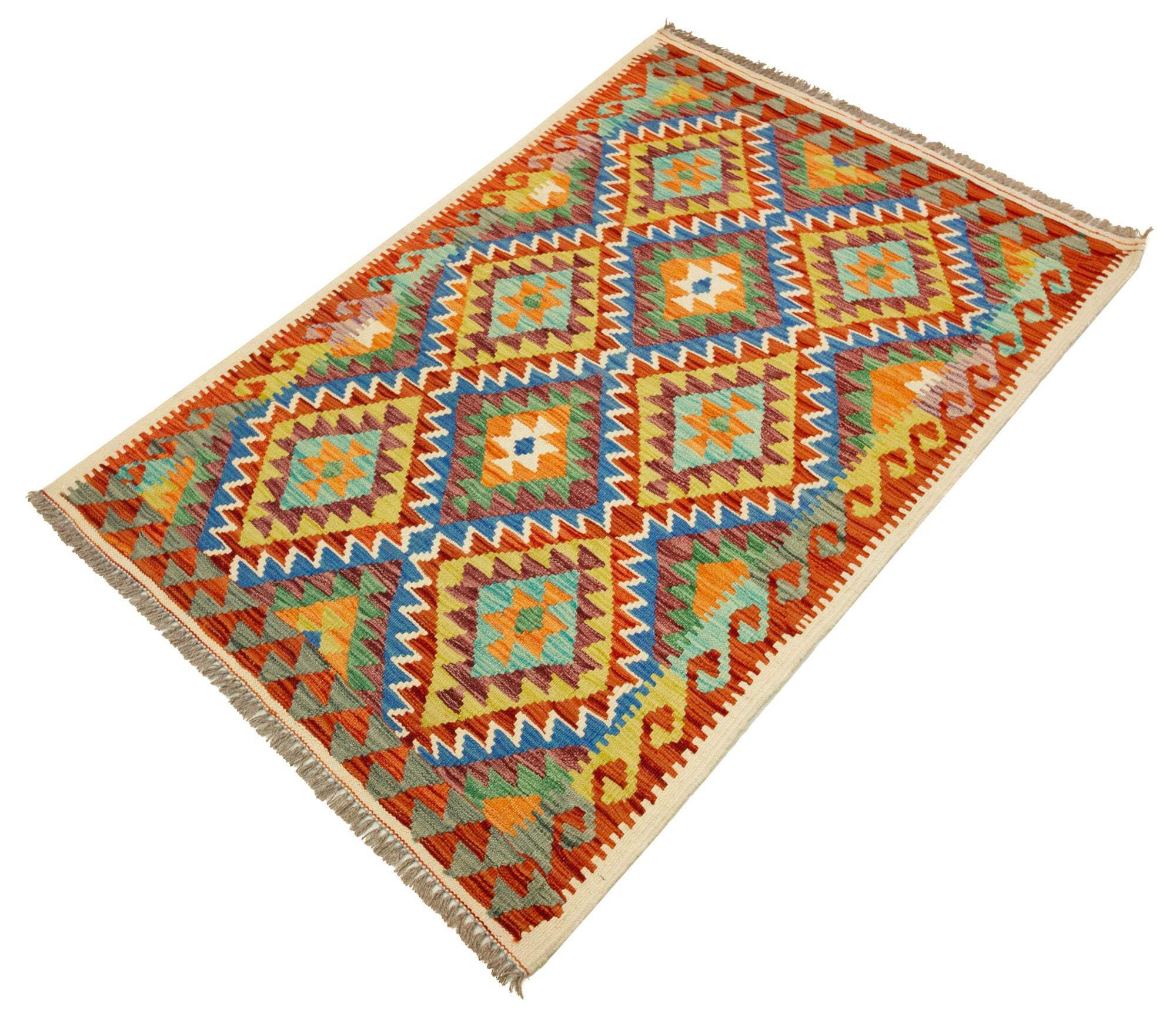 Tapis Kilim 100 % laine 154 x 105 cm, fait à la main, pièce unique style Herat Boho multicolore, tissu plat, tapis d'entrée et chambre