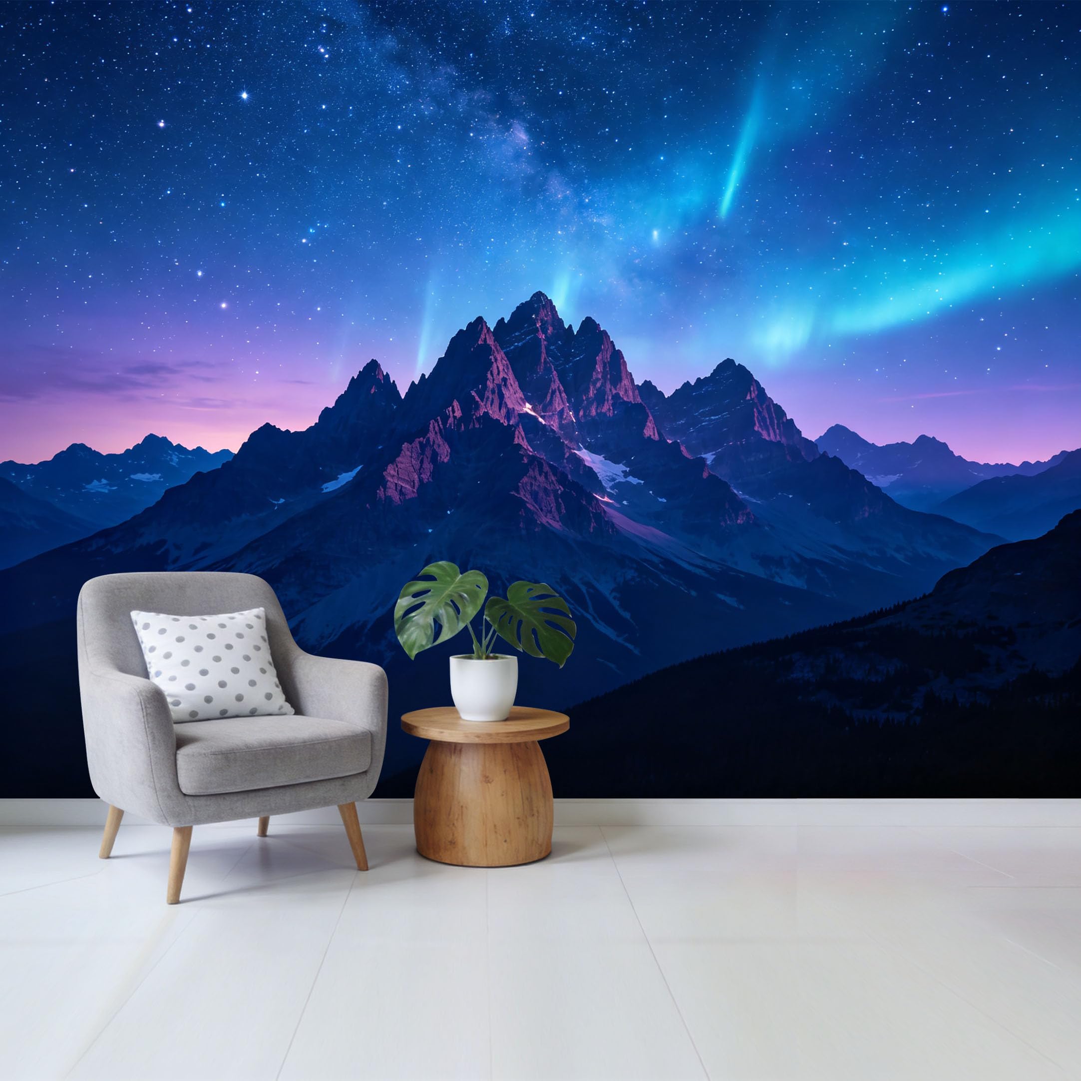 Qzlithotic Yq2605250844 Custom Size Wall Mural Mountain Lake Milky Way Aurora Borealis Landscape Selfadhesive Wall Fabric Removable Wallpaper For Home Office Decor