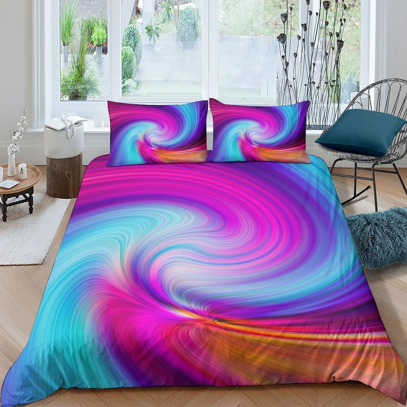 Ctjqhvkz Style-5 3D Printed Colorful Swirl Fitted Sheet Microfiber Soft Breathable Abstract Vortex Bed Cover For Bedroom Dorm Mattress Protection Decor Single（135X200cm）
