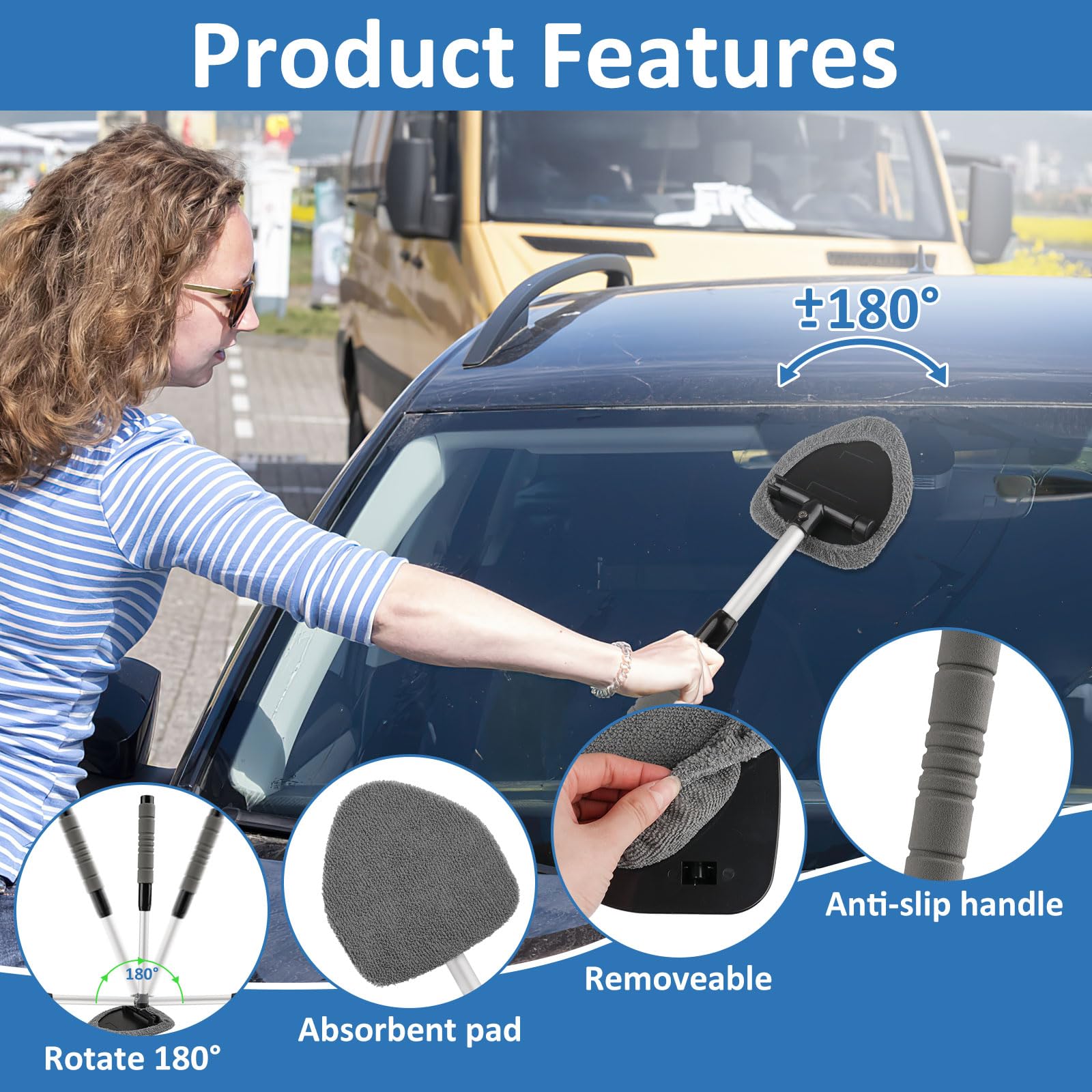 Lavavetri per Interni Auto Kit, Spazzole Vetri Auto con Manico Estensibile, Kit Lavavetri per Auto, con Panni In Microfibra, Flaconi Spray, Ecc., per Varie Auto
