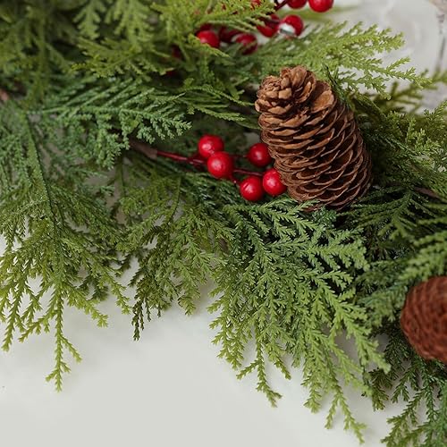 Miniatura 6 de MIZII Guirnalda de pino artificial de 6 pies con bayas de piña, guirnalda de vegetación sintética, decoraciones navideñas para chimenea, chimenea,