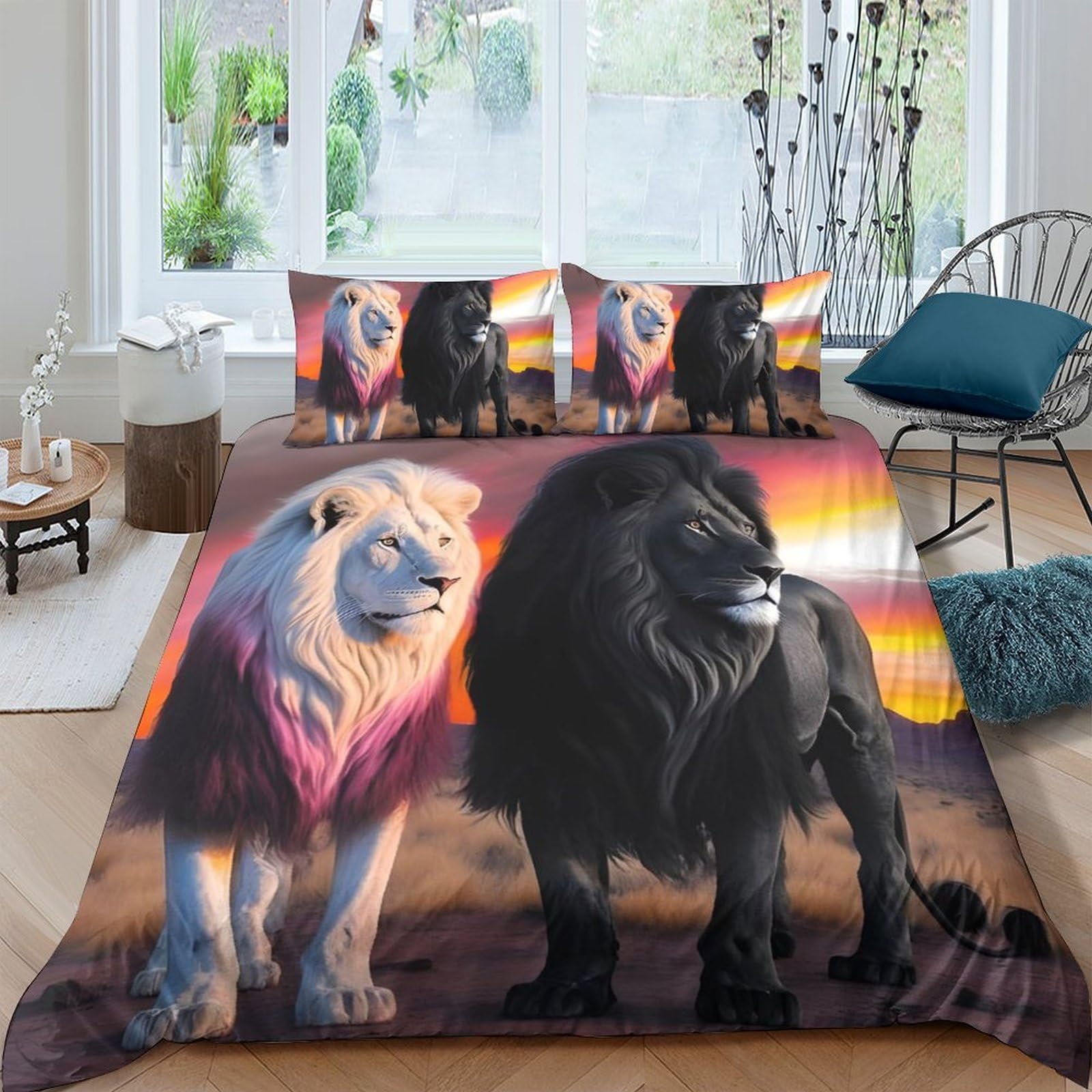 Ctjqhvkz Style-7 3D Printed Sunset Lion Fitted Sheet Microfiber Soft Breathable Wild Animal Bed Cover For Adult Bedroom Decor Single（135X200cm）
