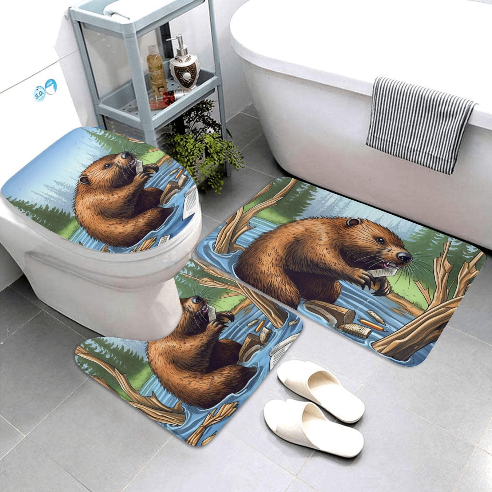 Tapis de salle de bain super absorbants tapis de bain antidérapants lavables WC lot de 3