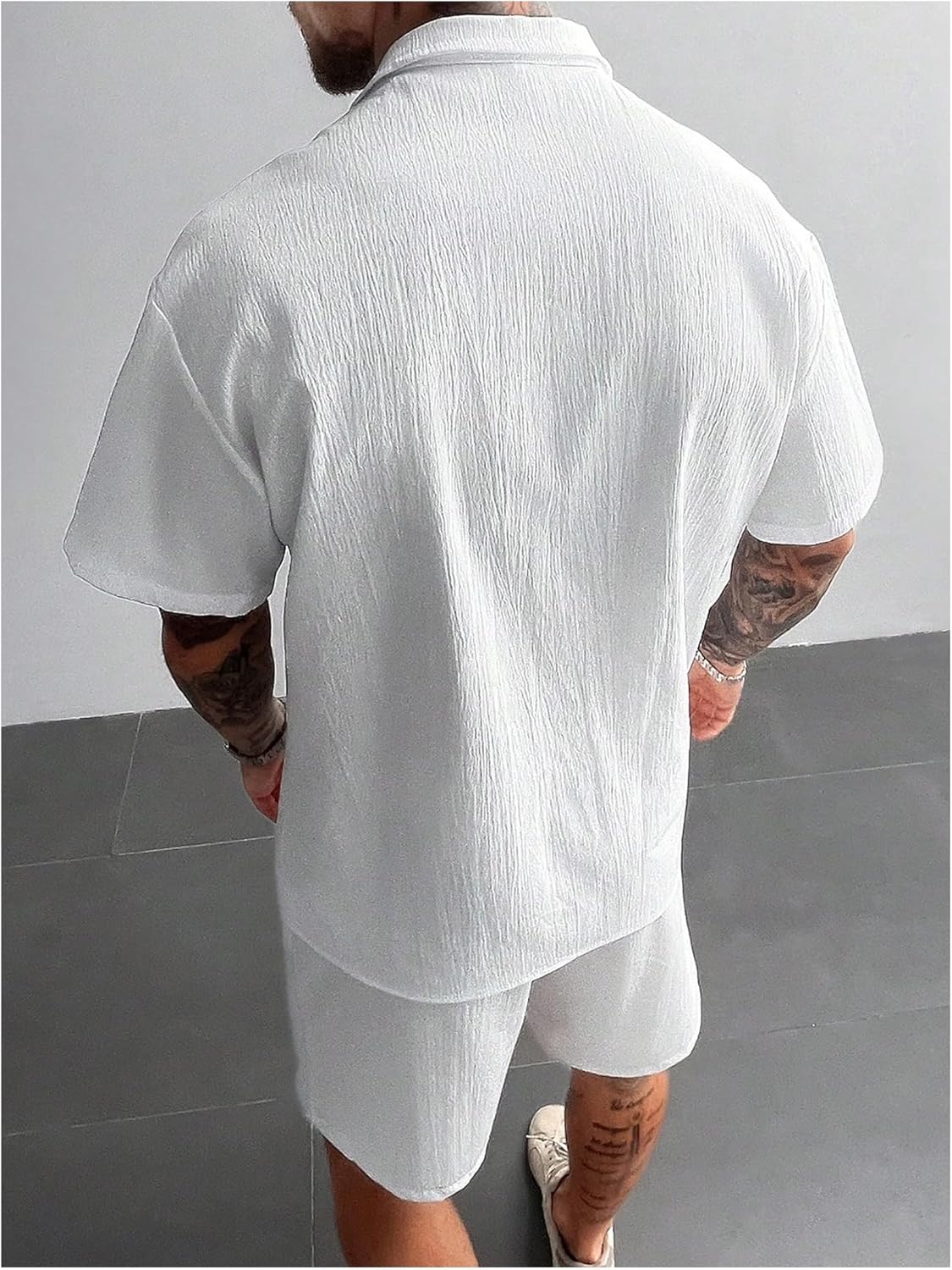 VIPWOLF Men's 2 Piece Short Set Short Sleeve Button Down Shirts and Drawstring Track Shorts Beach Outfits