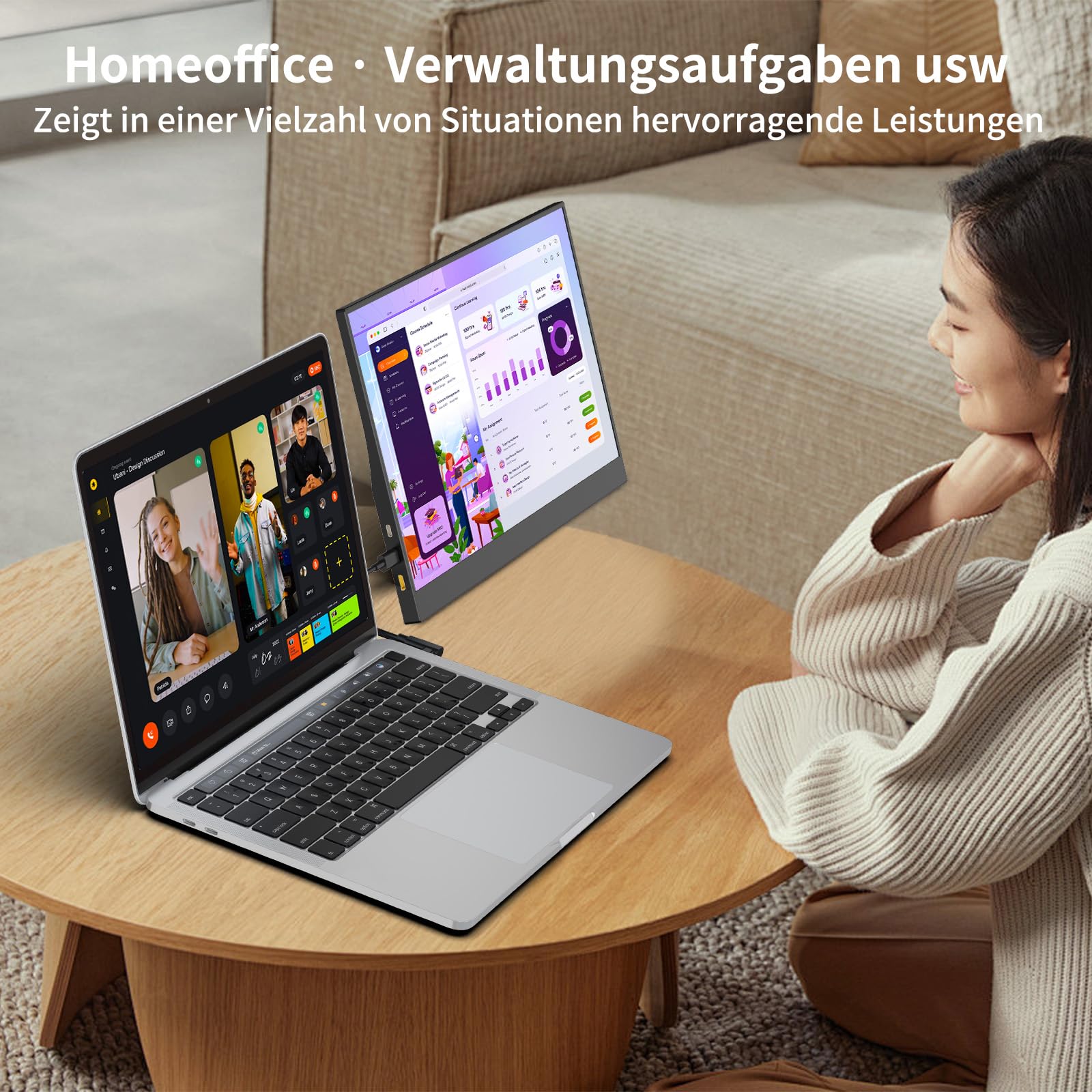 15,6'' Portable Monitor, 1080P FHD Tragbarer Monitor mit Ständer, Mobiler Monitor IPS Bildschirm mit Lautsprechern, Ultra-Dünner Zweitbildschirm für Laptop/PC/Mac/PS4/Switch-USB-C & HDMI Anschluss