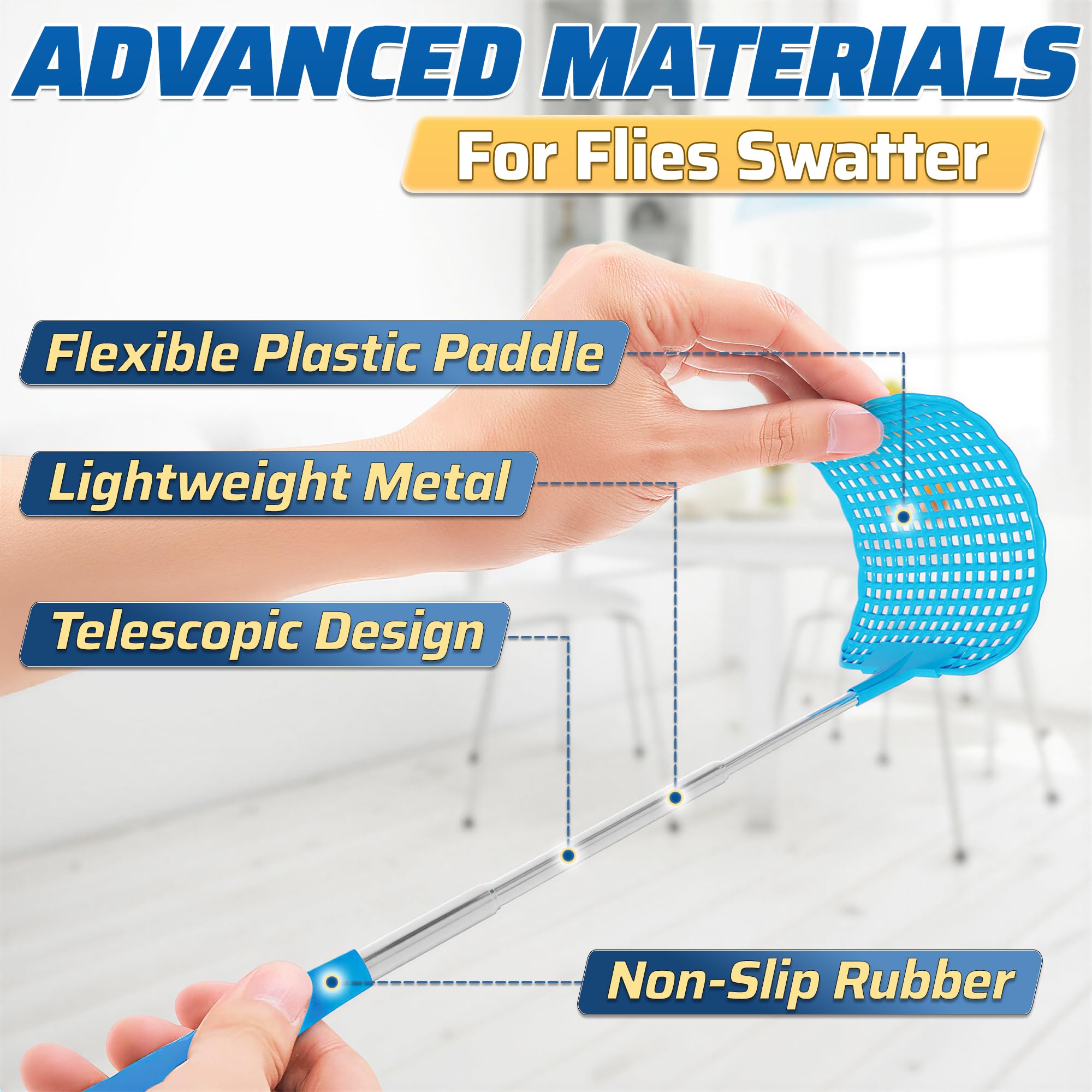 3 Pack Fly Swatter, 28.6 in Extendable Handle, Retractable Telescoping 1