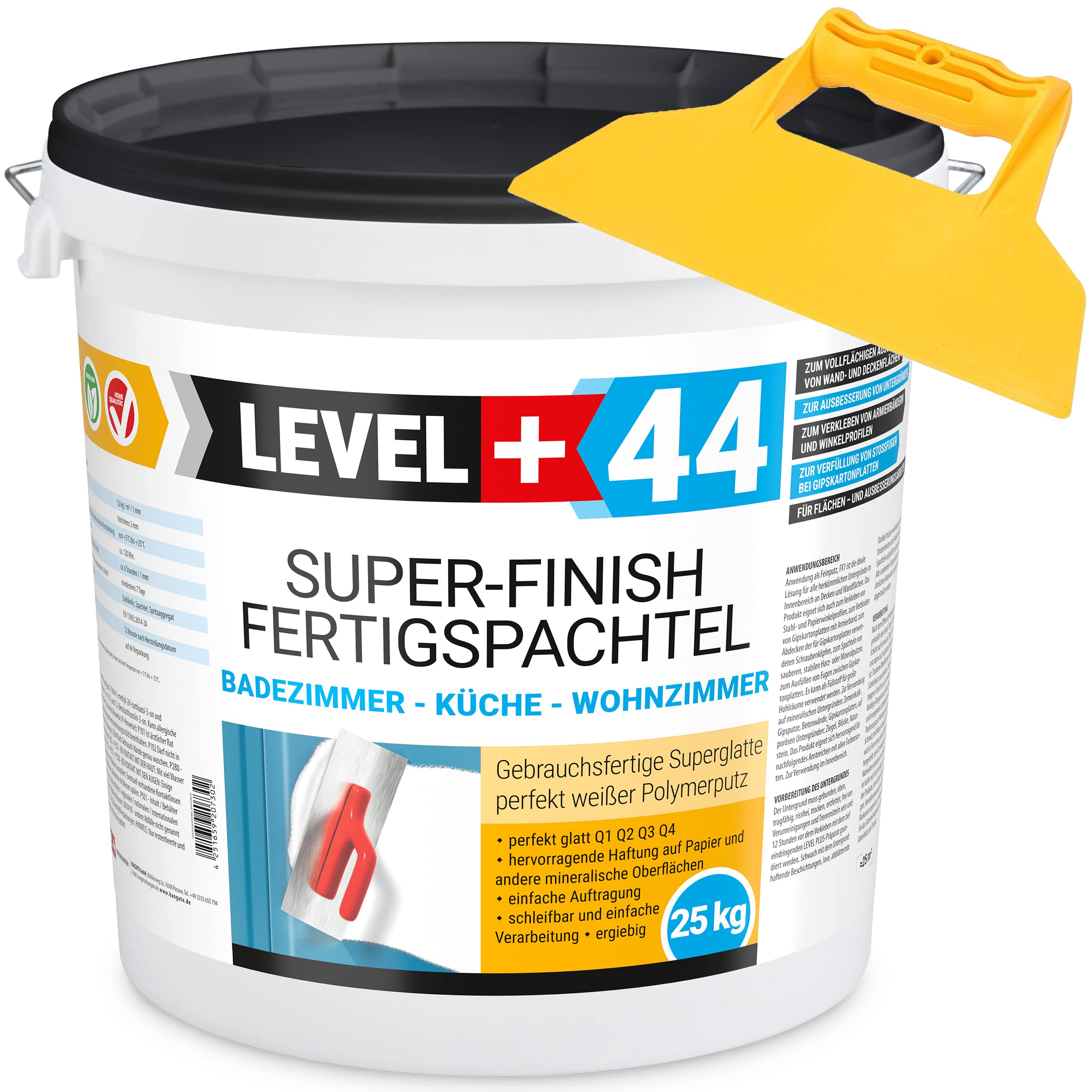 Level +44 Super Finish - Masilla para interiores (25 kg), color blanco