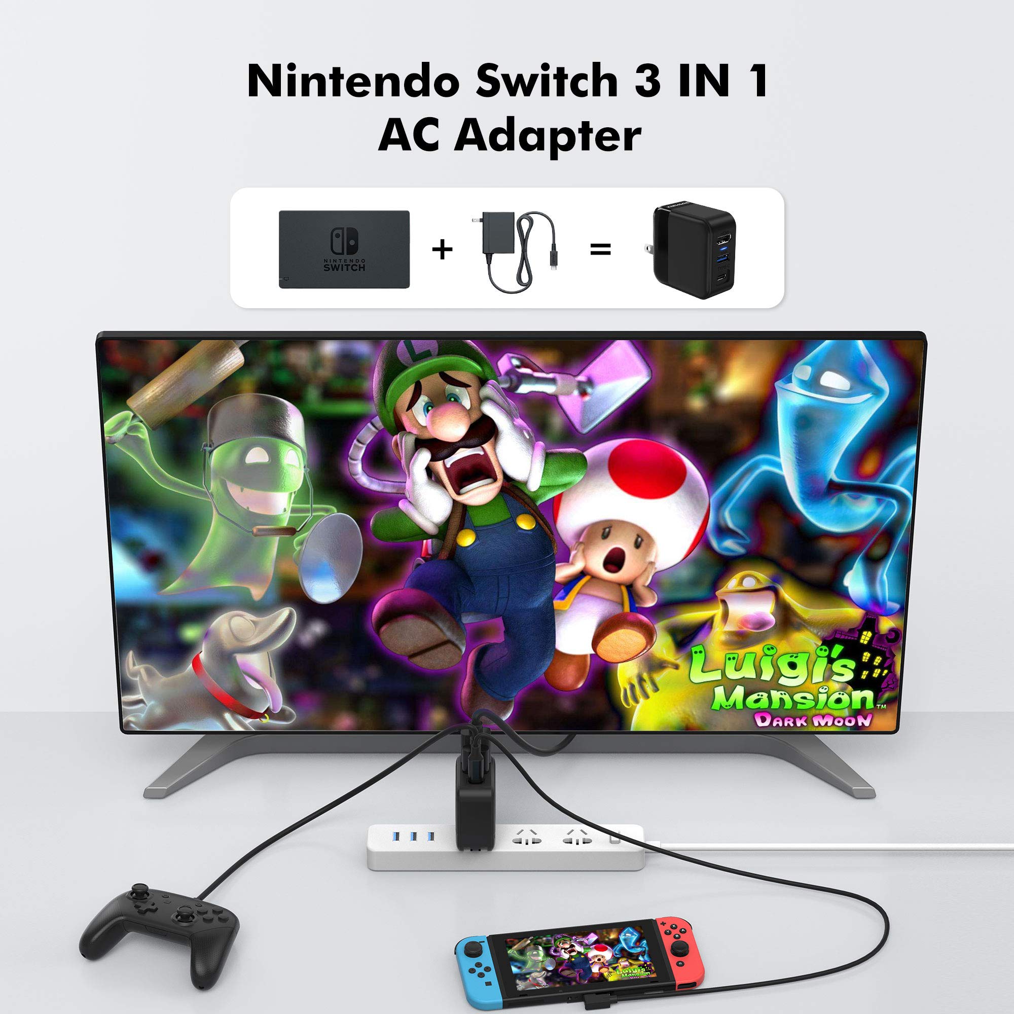 Switch Dock Charger Adapter for Switch OLED, 3 in 1 Switch Charger for