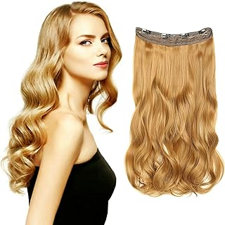 LOHXINHAIR Invisible Wire Halo Hair Extensions Transparent Wire Adjustable Size 4 Secure Clips 24 Inch Long Wavy Curly Secret Hairpiece for Women