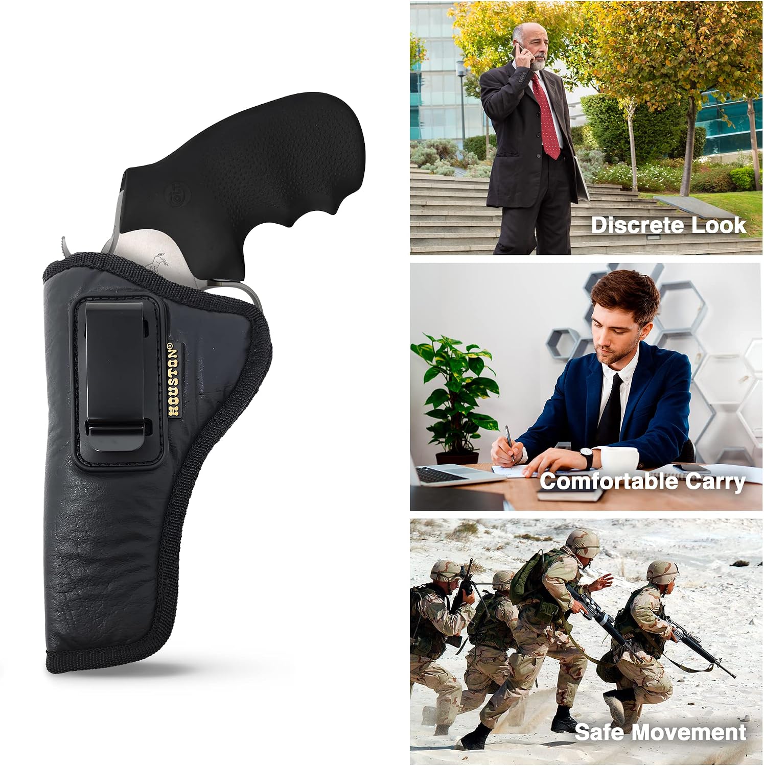 ECO - Leather Holster IWB with Metal Clip Black / 61K3 - Fits: Revolver King Cobra .357, 6 Shots, 3" /