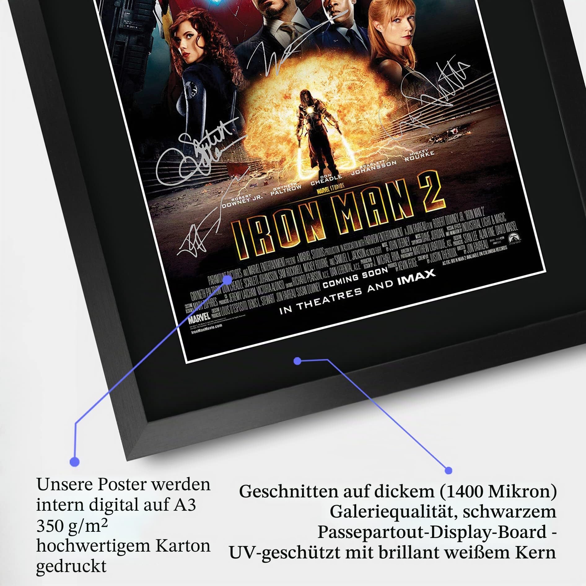 HWC Trading A3 FR Iron Man 2 Robert Downey Jr und Cast Geschenke Printed Poster Autogramm Bild für Film-Memorabilia Fans - A3 Eingerahmt