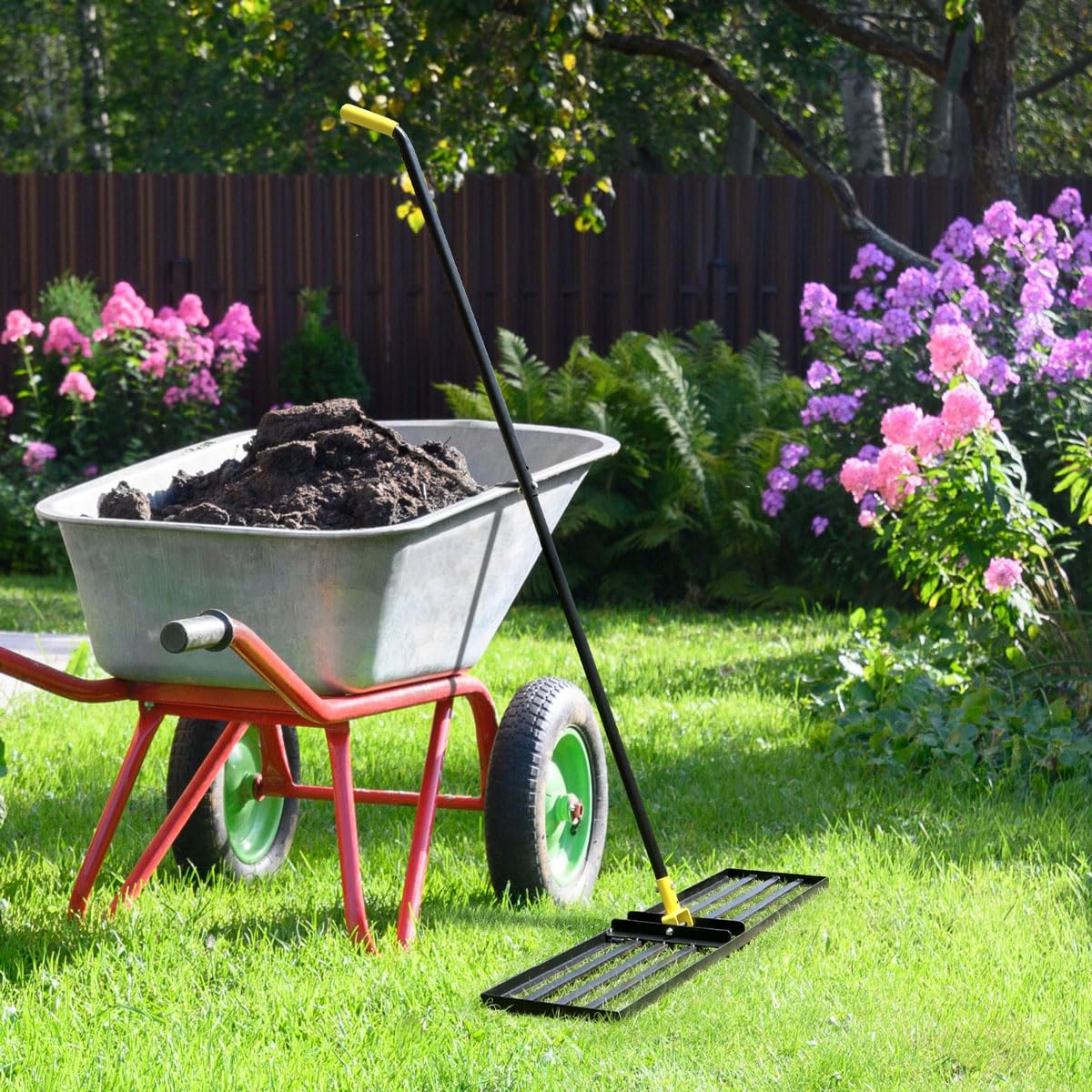 Colwelt Rasen-Nivellierungsrechen 80cm, Rasennivellierwerkzeug für mit 183cm ergonomischem Griff mit gebogenem Ende, Nivellierungswerkzeug zum Einebnen von Boden, Rasen Nivellierrechen für Hofrasen