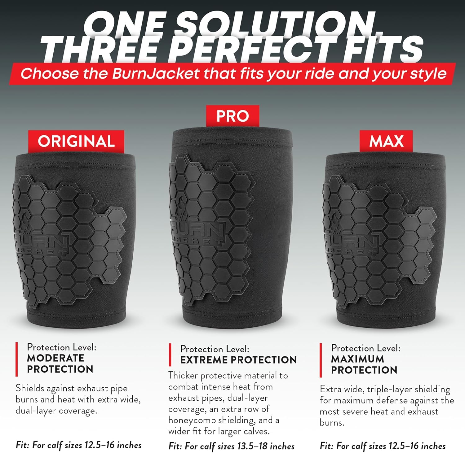BurnJacket Max Motorcycle Exhaust Pipe Burn Protective Sleeve Leg Guard with Triple Layer Protection, Fits 12.5 - 16 Inch Calf - Heat Shield for Legs - Calf Guard - Premium Motorcycle Accessories
