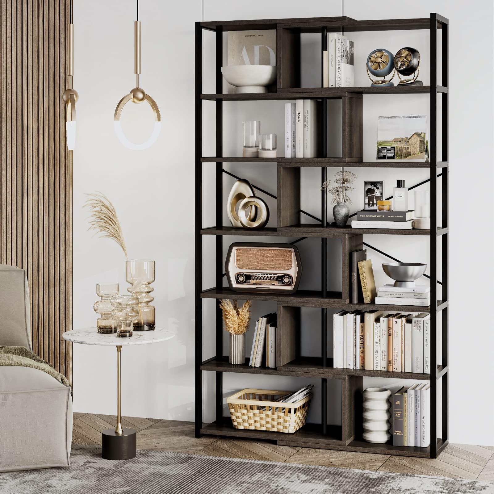 Buy HITHOS Industrial 7Tier Rotating Bookshelf, Double Wide Bookcase