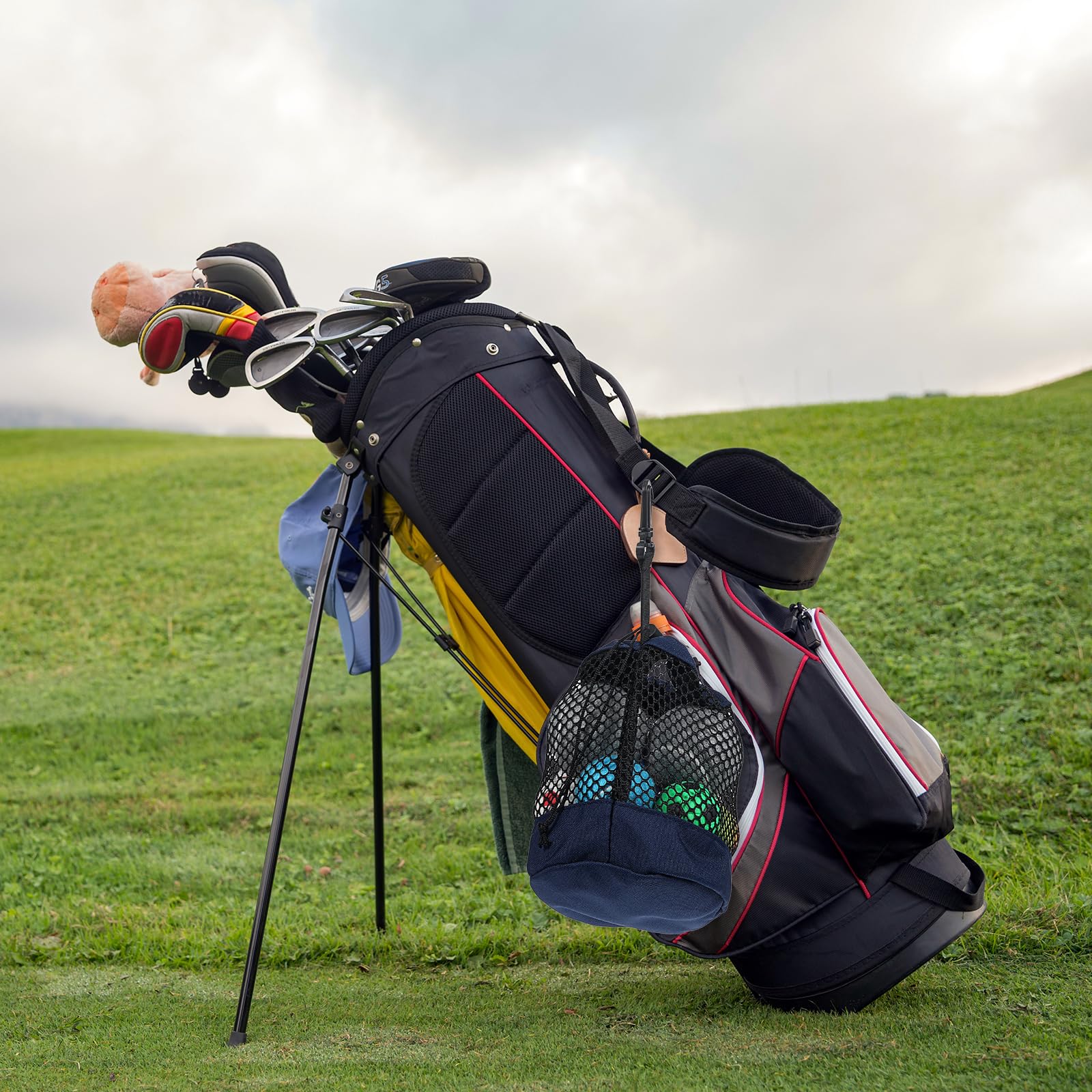 2 Stück Golf Ball Bag,Tennistasche,Golfballtaschen,Multifunktion Nylon Mesh Tasche für Aufbewahrung von Golfbällen,Tennisbällen und Anderen Bällen(Schwarz,Blau)