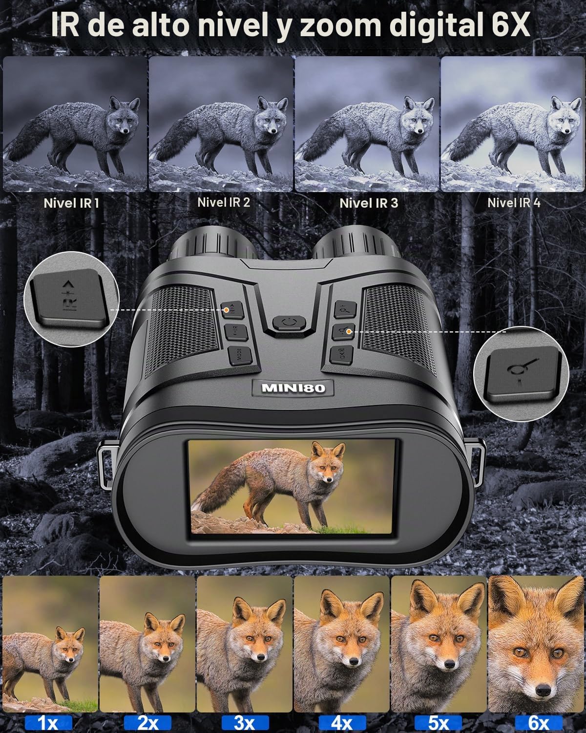 4k Binoculares Visión Nocturna,Dowesyeen Prismaticos Pprofesinales Largo Alcance 6000mAh Recargable Infrarrojos Vision Diurna Nocturna Digital con 3" 1080FHD LCD TFT para Tomar Fotos y Videos