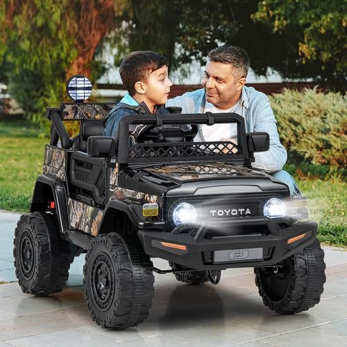 Miniatura 2 de HONEY JOY Camión eléctrico Toyota FJ con licencia de 12 V para niños, suspensión de golpes, luces LED y música, auto para niños alimentado por