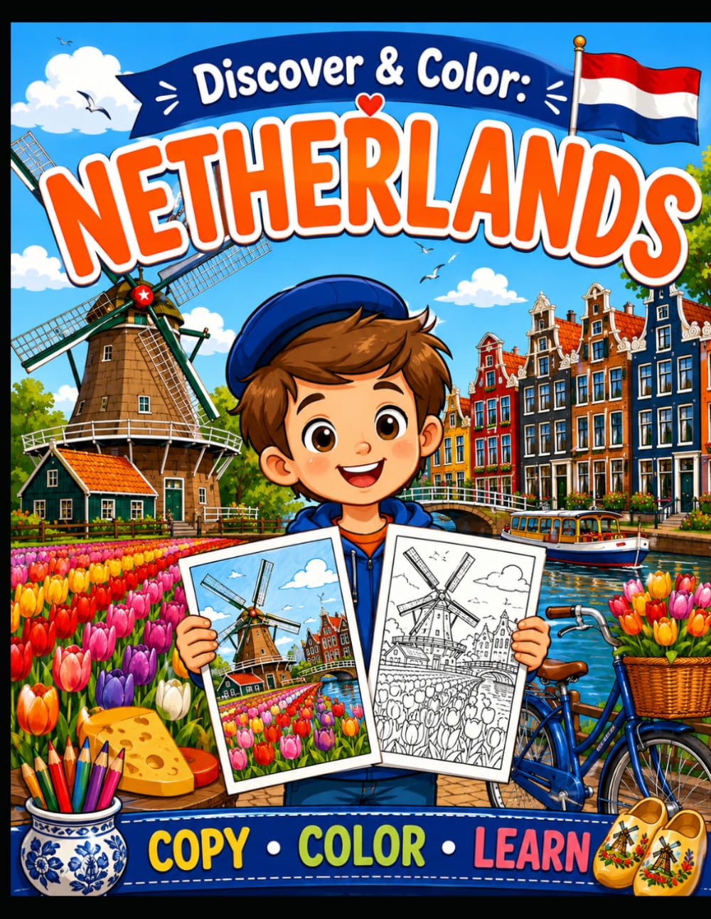 Netherlands Copy & Color Book for Kids: Color and Copy 20 Amazing Dutch Landmarks, Traditions, Animals and Cultural Icons While Learning About the Netherlands