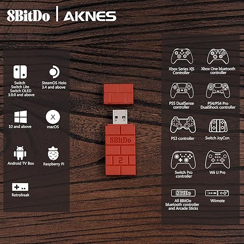 Miniatura 2 de AKNES 8BitDo Adaptador de controlador inalámbrico USB 2 convertidor Dongle para interruptorinterruptor OLED, Windows, Raspberry Pi, para controlador
