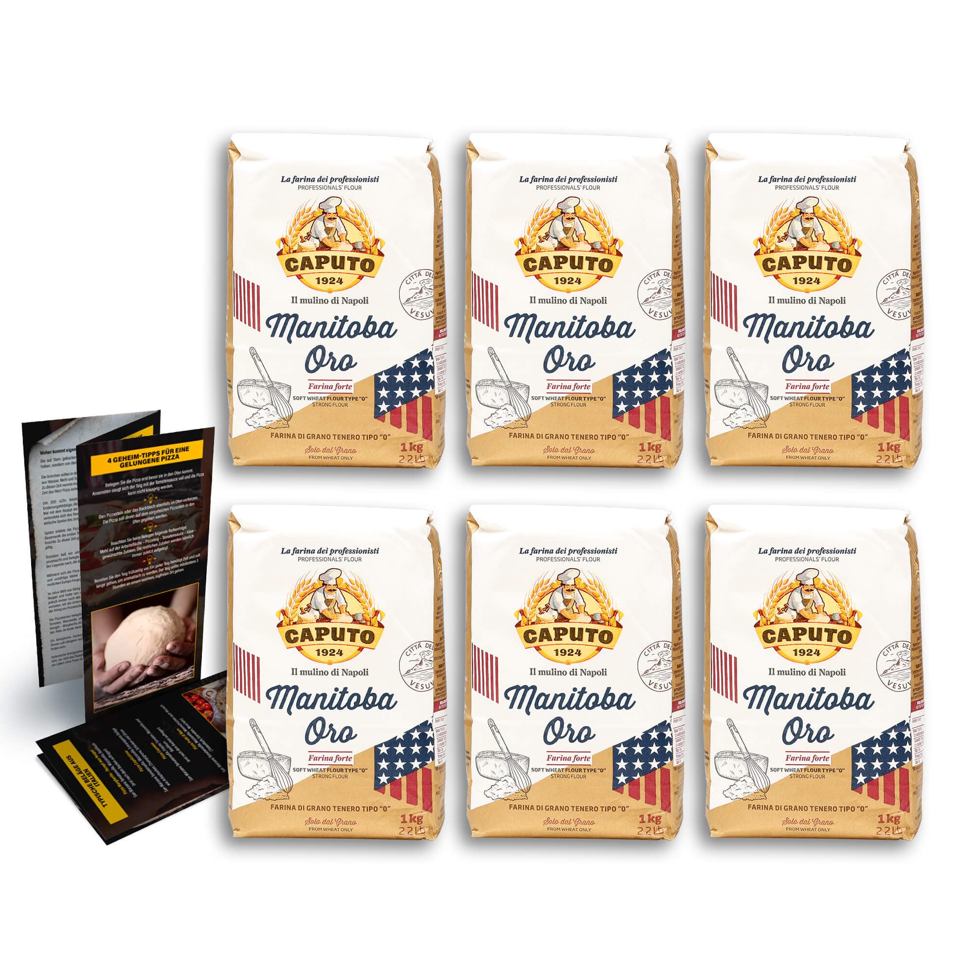 Caputo - DELICRET - 6x 1kg Caputo Mehl 14% Eiweiß Manitoba ORO Tipo 0 | das Mehl für lange Gehzeiten bis 72H