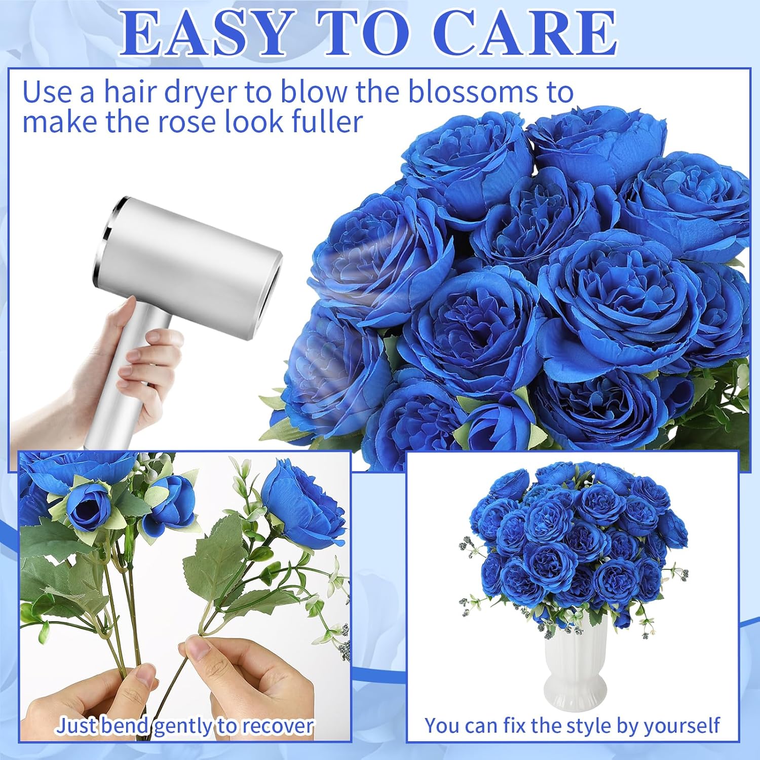 16 Pack Royal Blue Peonies Artificial Flowers,Fake Silk Hydrangea Bouquet for Bridal Wedding Home Table Decor Reusable Dining Opening Ceremony Birthday Arrangement Faux Floral