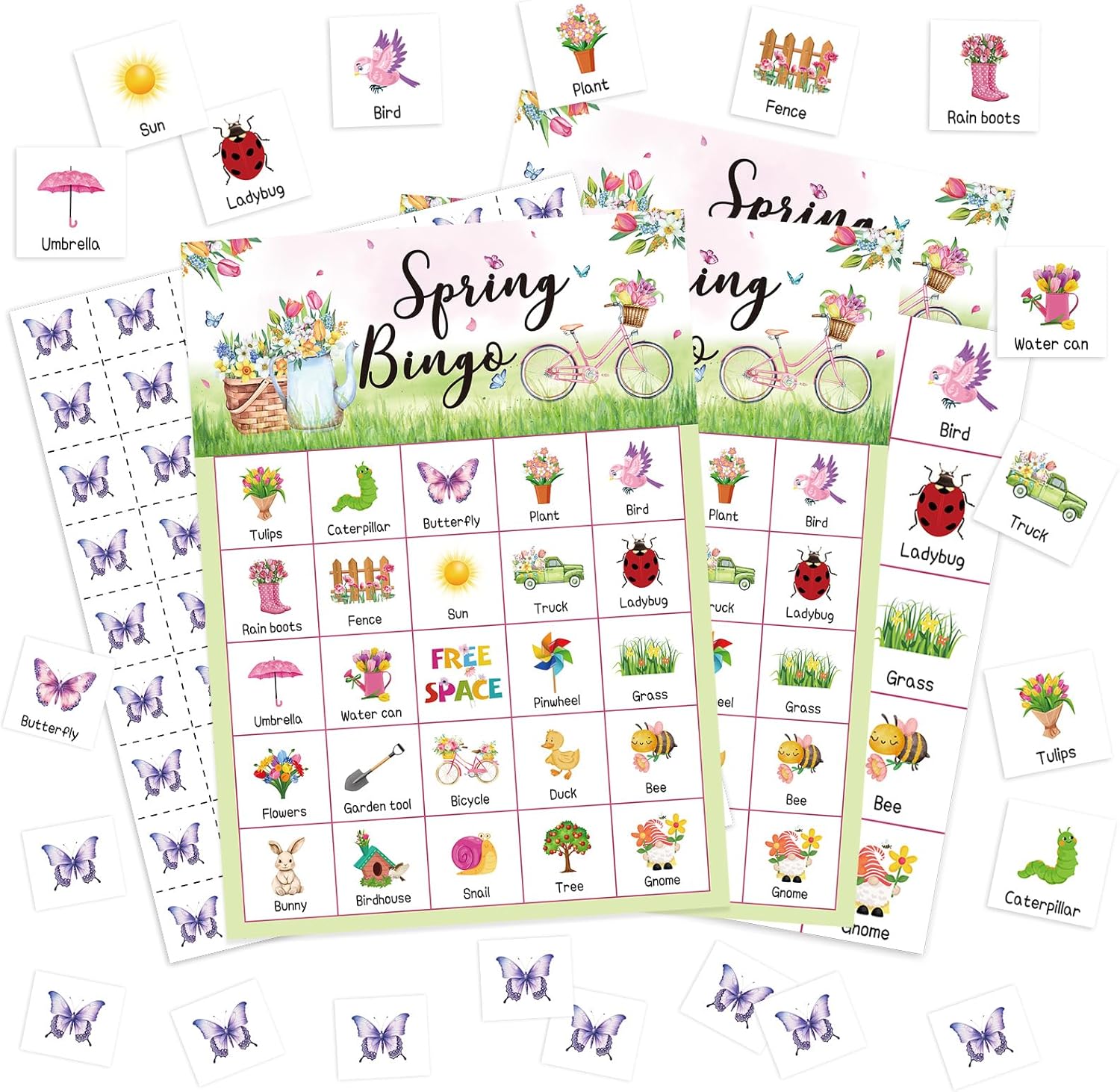 Containlol 35 Pcs Spring Bingo Game 24 Players Flower Butterfly Bingo Cards Spring Party Games Supplies for Adults Holiday Family Activity Birthday Party Favors Gifts