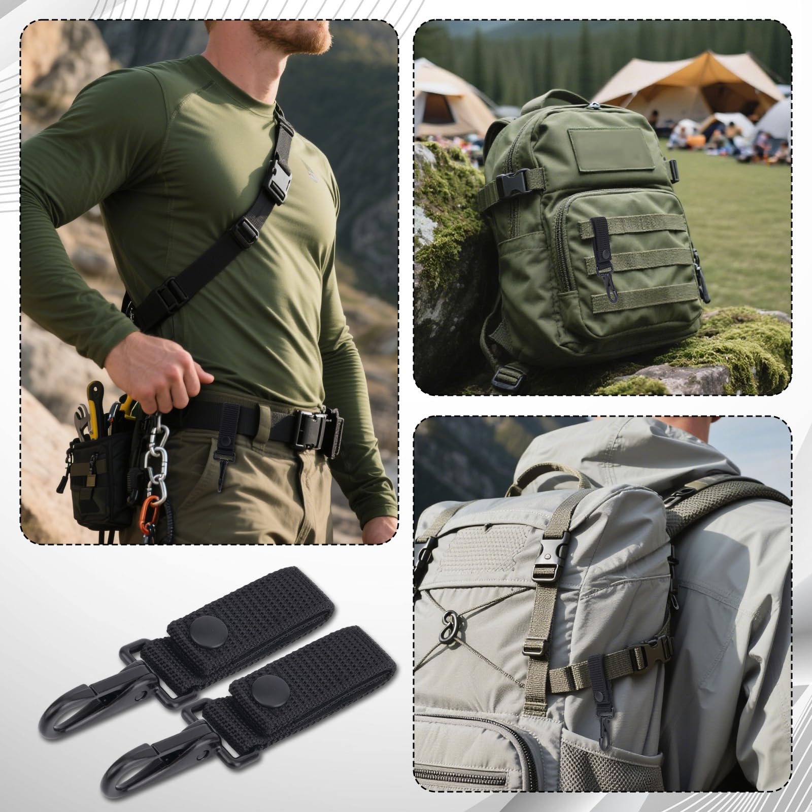 2 Clips Sujetadores Cinturón Reforzados, Pasadores Cinturón Nylon Botón a Presión Soportes Resistentes Accesorios Policía y Seguridad para Llaves Objetos Pequeños (Negro)