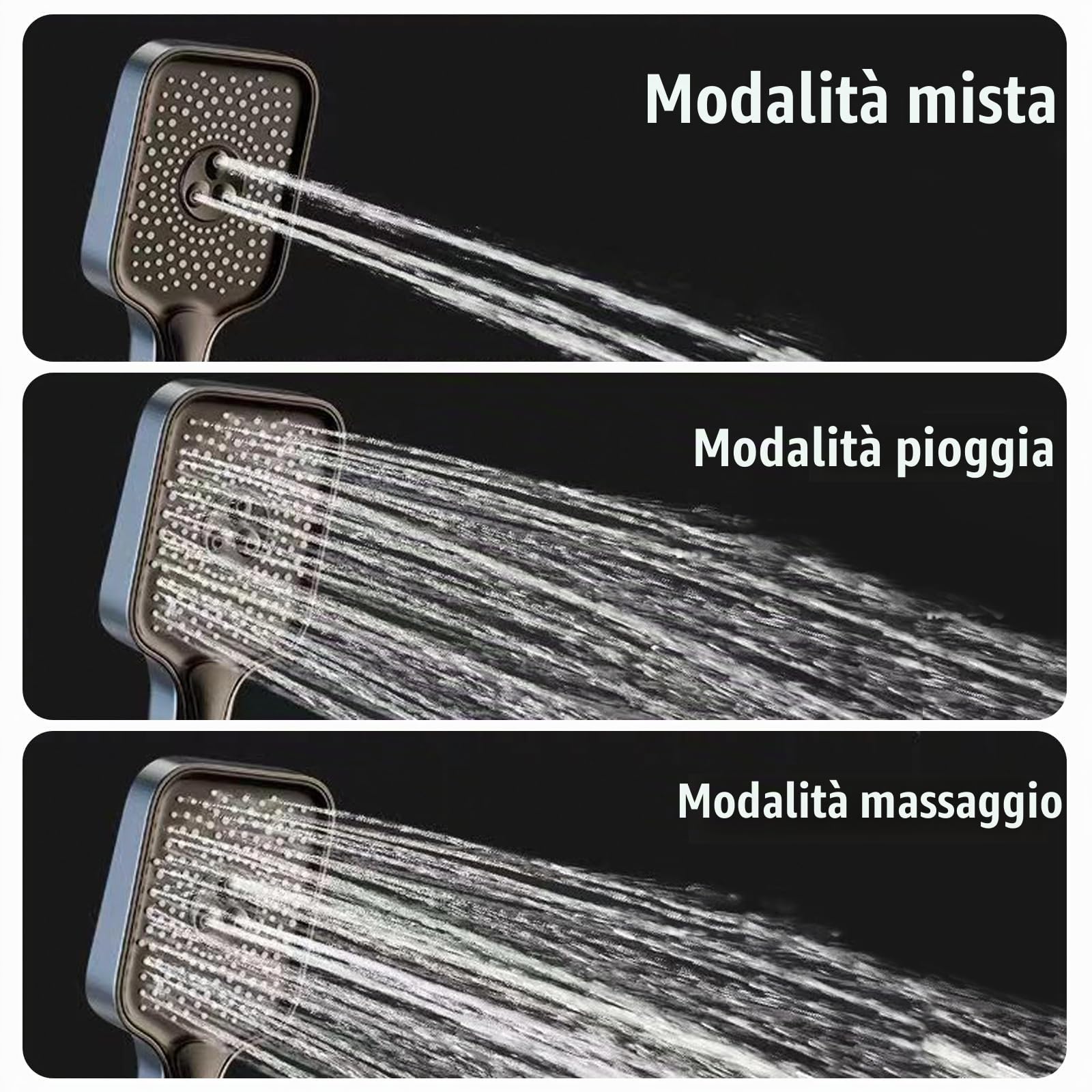 Colonna Doccia con Miscelatore Doccia Soffione Completo Asta Doccia con Soffione e Doccetta 135 cm Regolabile Soffione Doccia Quadrato (Grigio)
