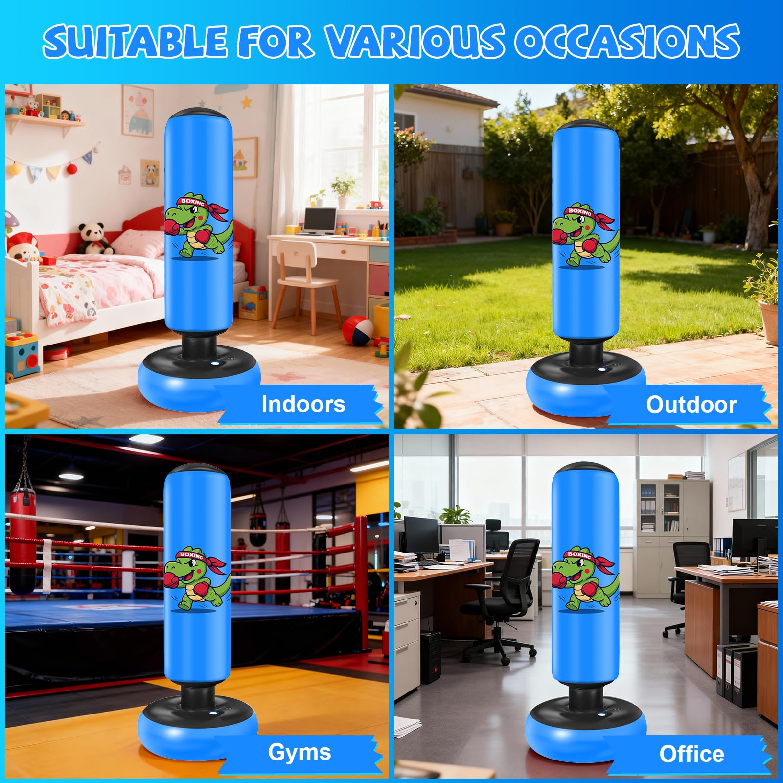 Saco de Boxeo Niños Ninonly 130cm Saco Boxeo Niños con Guantes y Bomba de Aire para Practicar Karate y Taekwondo Idea de Regalo para Niños y Niñas
